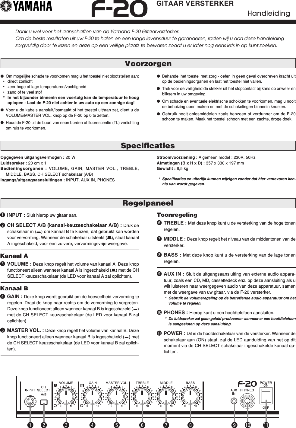 Page 7 of 7 - Yamaha  F-20 Owner's Manual F20 De