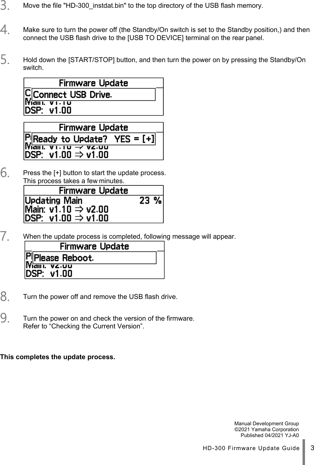 Page 3 of 3 - Yamaha HD-300 Firmware Update Guide En V200
