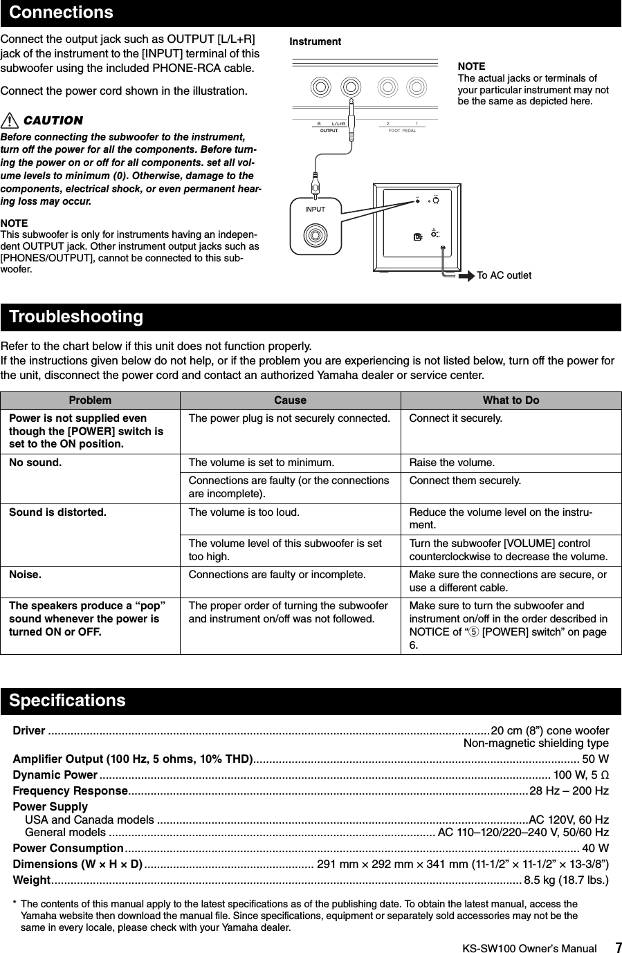 Page 7 of 12 - Yamaha KS-SW100 Owner’s Manual Owner's Kssw100 En Om A0