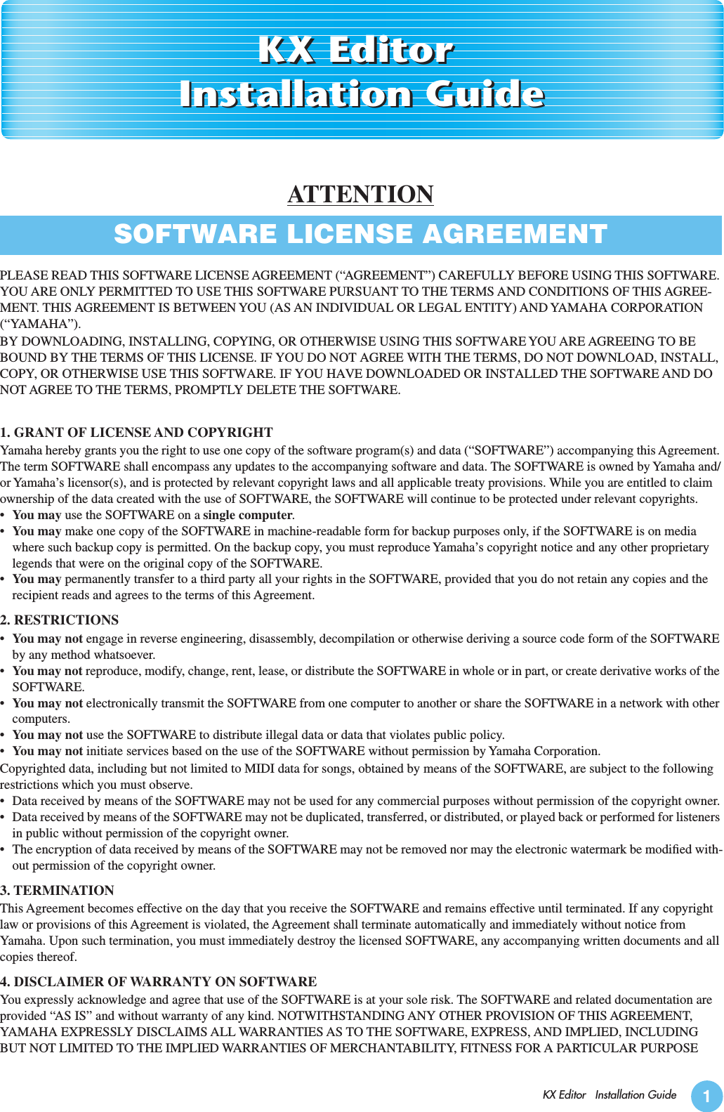 Page 1 of 5 - Yamaha KX Editor Installation Guide KX25 / KX49 KX61 KX8 Kxeditor En Ig A0