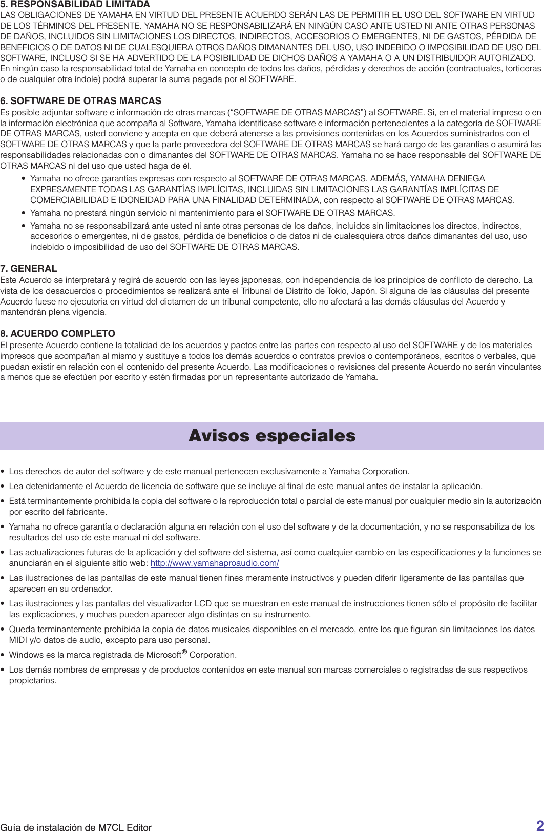 Page 2 of 9 - Yamaha M7CL_IG_SPA M7CL V1 Editor Installation Guide M7cleditor Es Ig