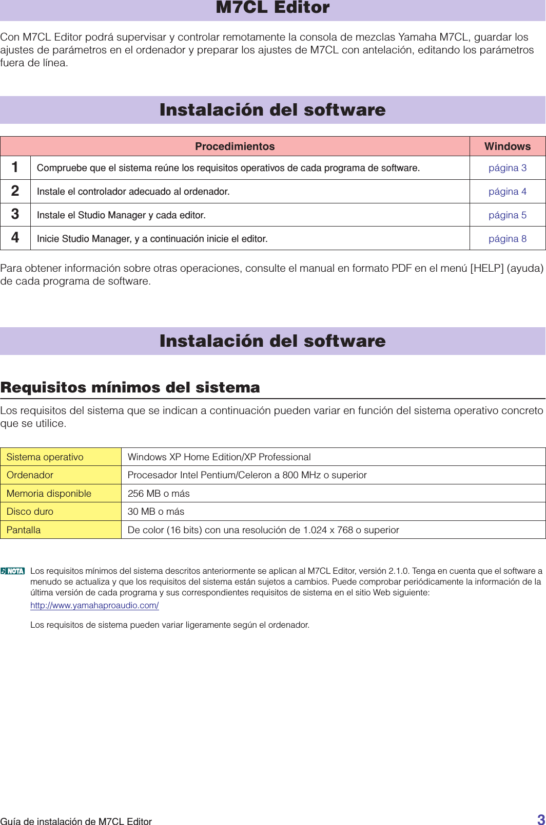 Page 3 of 9 - Yamaha M7CL_IG_SPA M7CL V1 Editor Installation Guide M7cleditor Es Ig