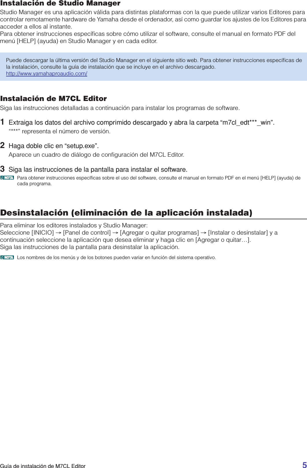 Page 5 of 9 - Yamaha M7CL_IG_SPA M7CL V1 Editor Installation Guide M7cleditor Es Ig