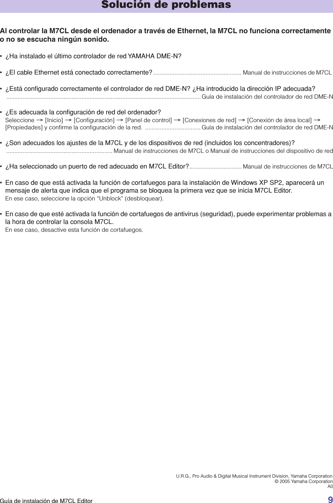 Page 9 of 9 - Yamaha M7CL_IG_SPA M7CL V1 Editor Installation Guide M7cleditor Es Ig