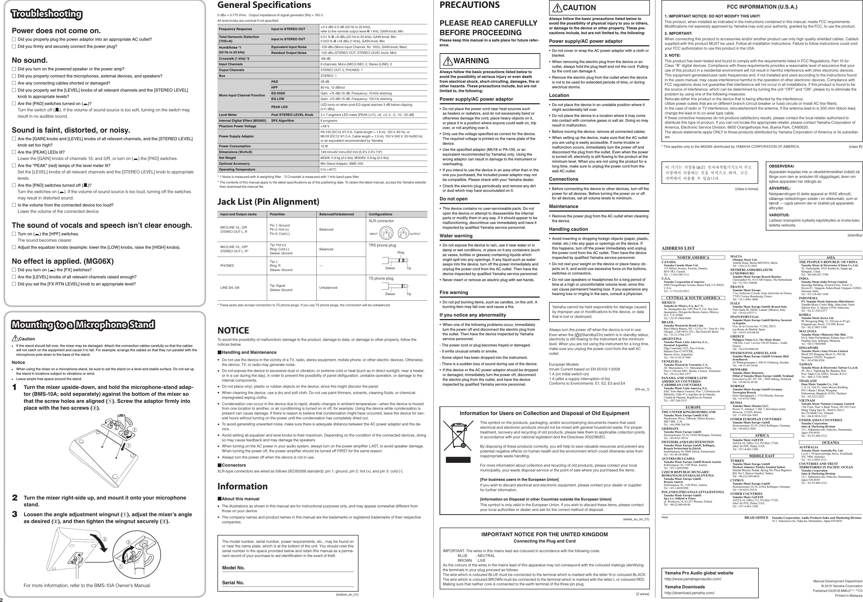 Page 2 of 2 - Yamaha MG06X/MG06 Owner's Manual Mg06x En Om C0