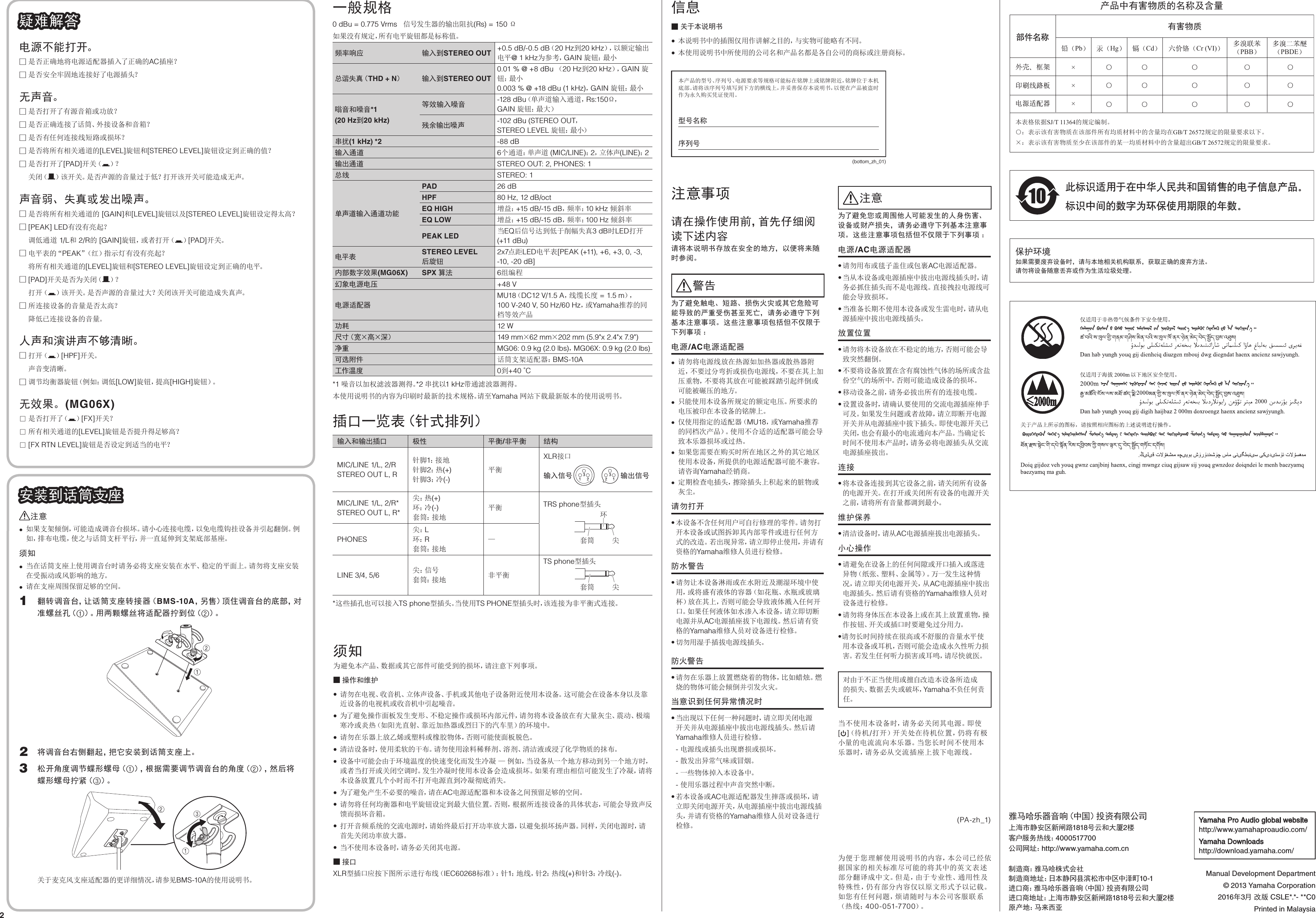 Page 2 of 2 - Yamaha MG06X/MG06 Owner's Manual Mg06x Zh Om C0