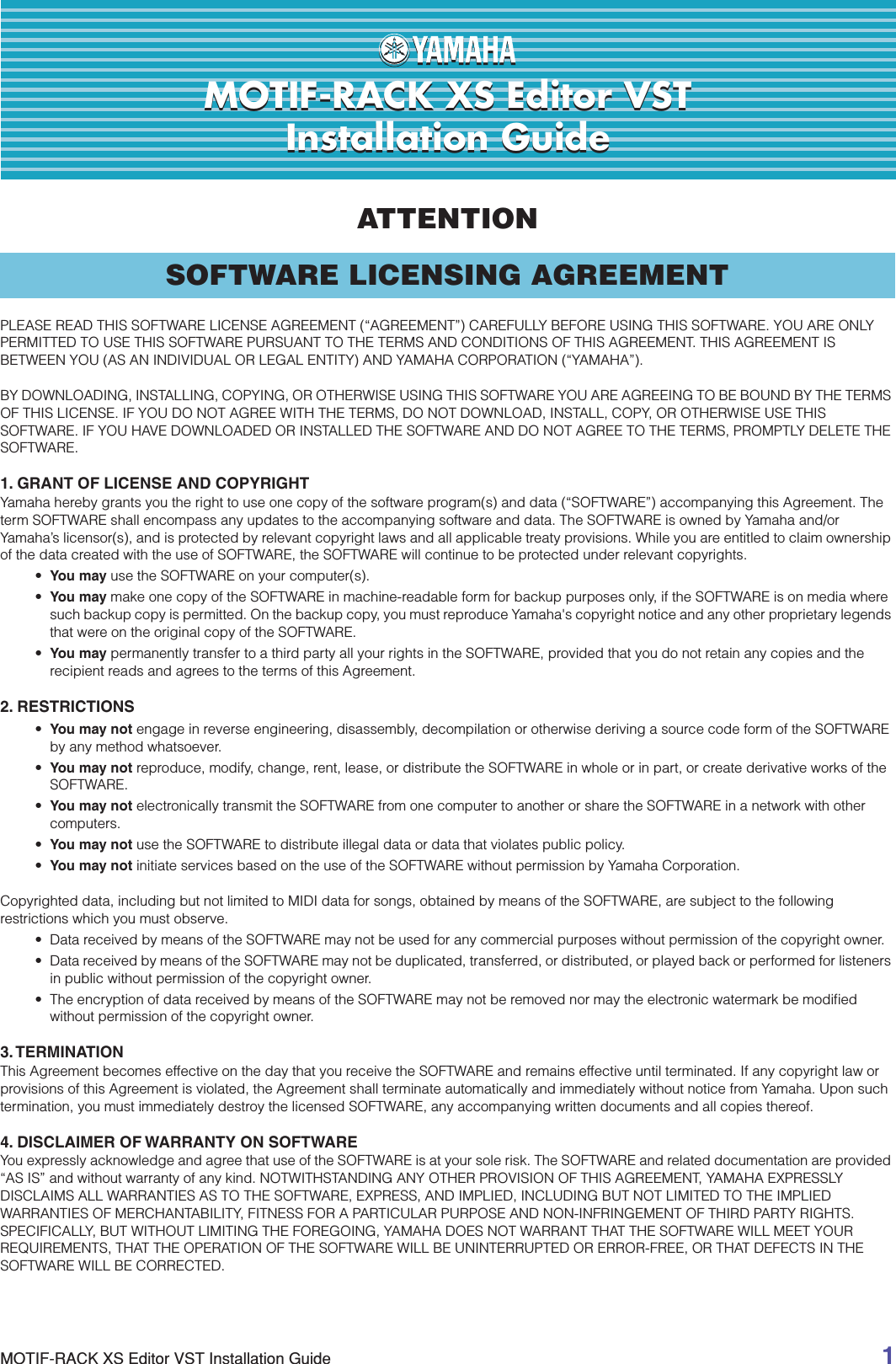 Yamaha MOTIF RACK XS Editor VST Installation Guide (V1.2.0 V1.5.0