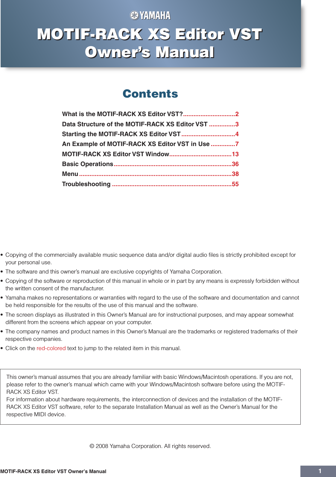 Yamaha MOTIF RACK XS Editor VST Owner's Manual Motifrackxs Editorvst En