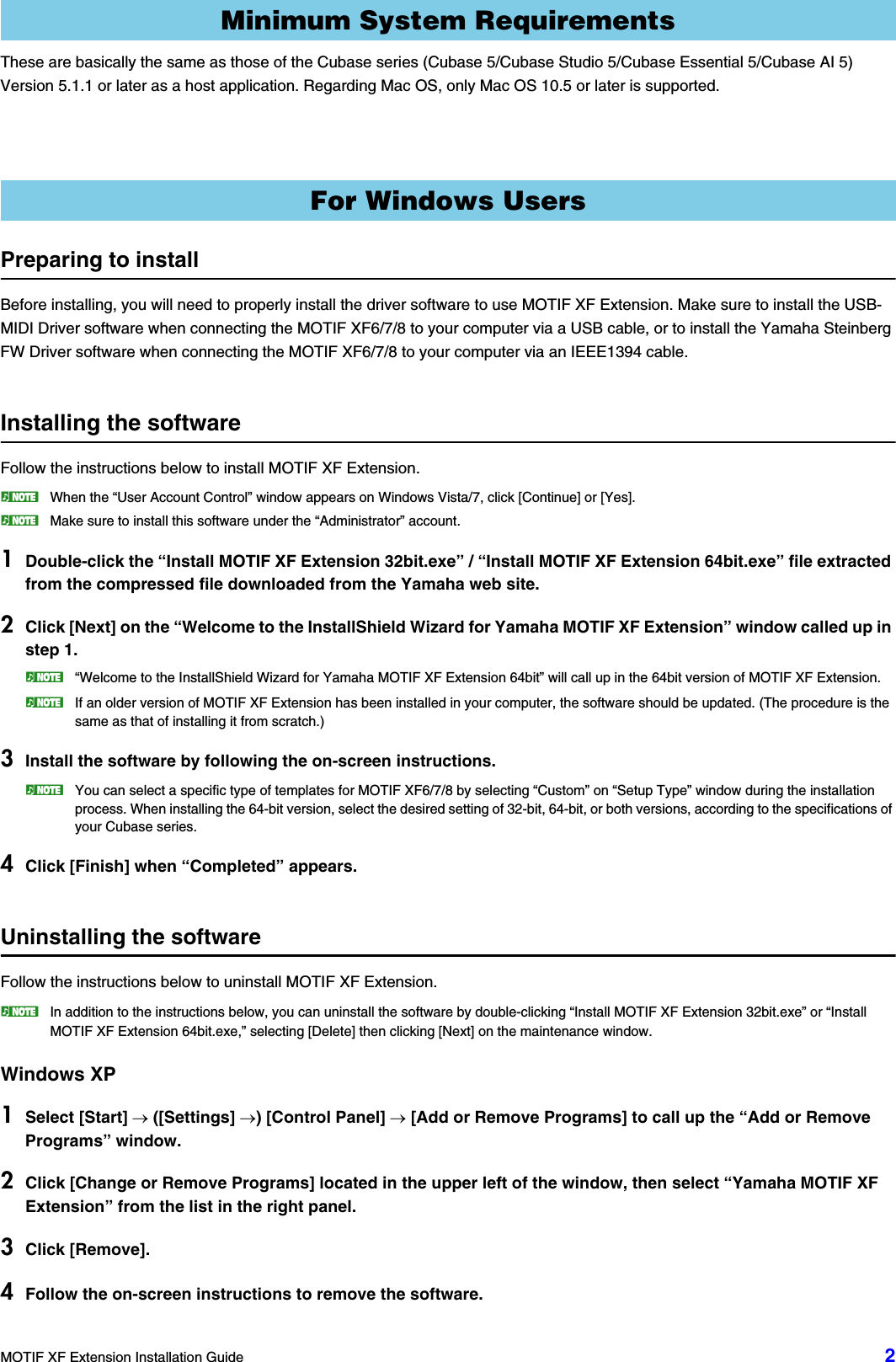 Page 2 of 5 - Yamaha MOTIF XF Extension　Installation Guide Extension Installation Motifxf En Ig A0