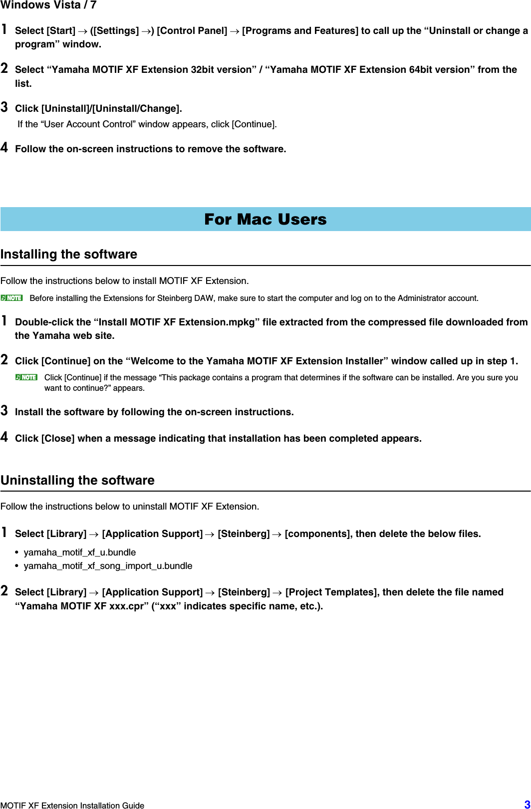 Page 3 of 5 - Yamaha MOTIF XF Extension　Installation Guide Extension Installation Motifxf En Ig A0