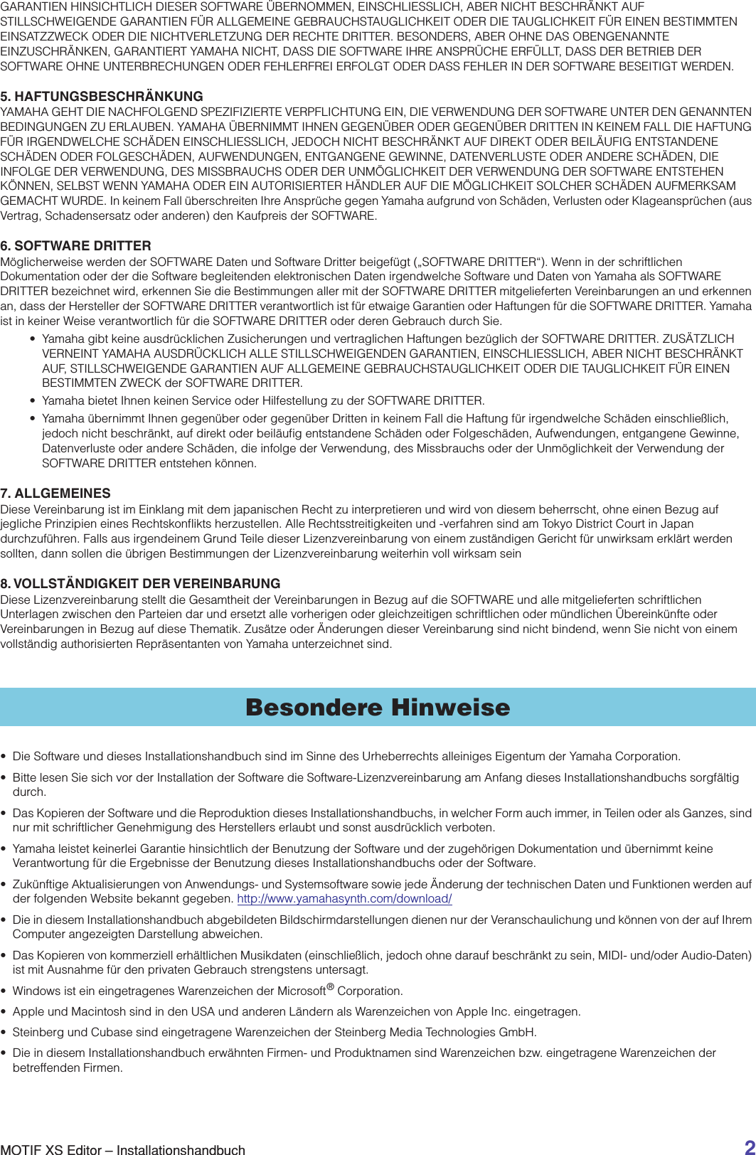 Yamaha MOTIF XS Editor Installation Guide XS6/MOTIF XS7/MOTIF XS8
