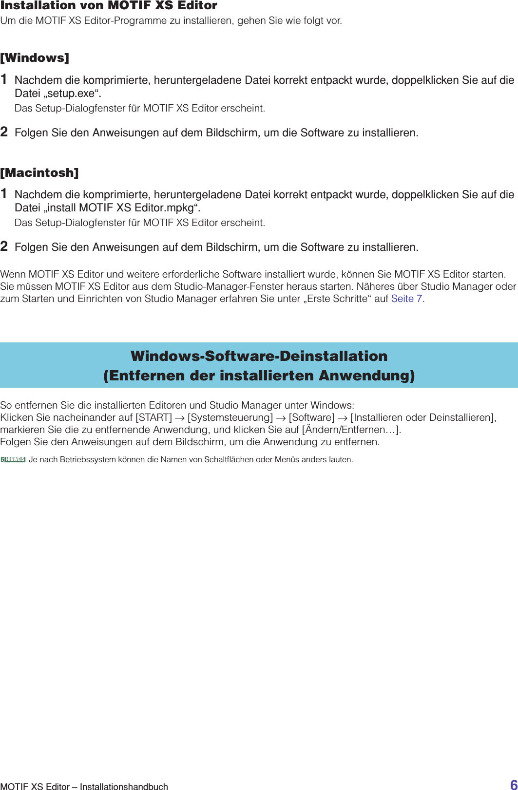 Page 6 of 10 - Yamaha MOTIF XS Editor Installation Guide XS6/MOTIF XS7/MOTIF XS8 Motifxs De Ig V11b