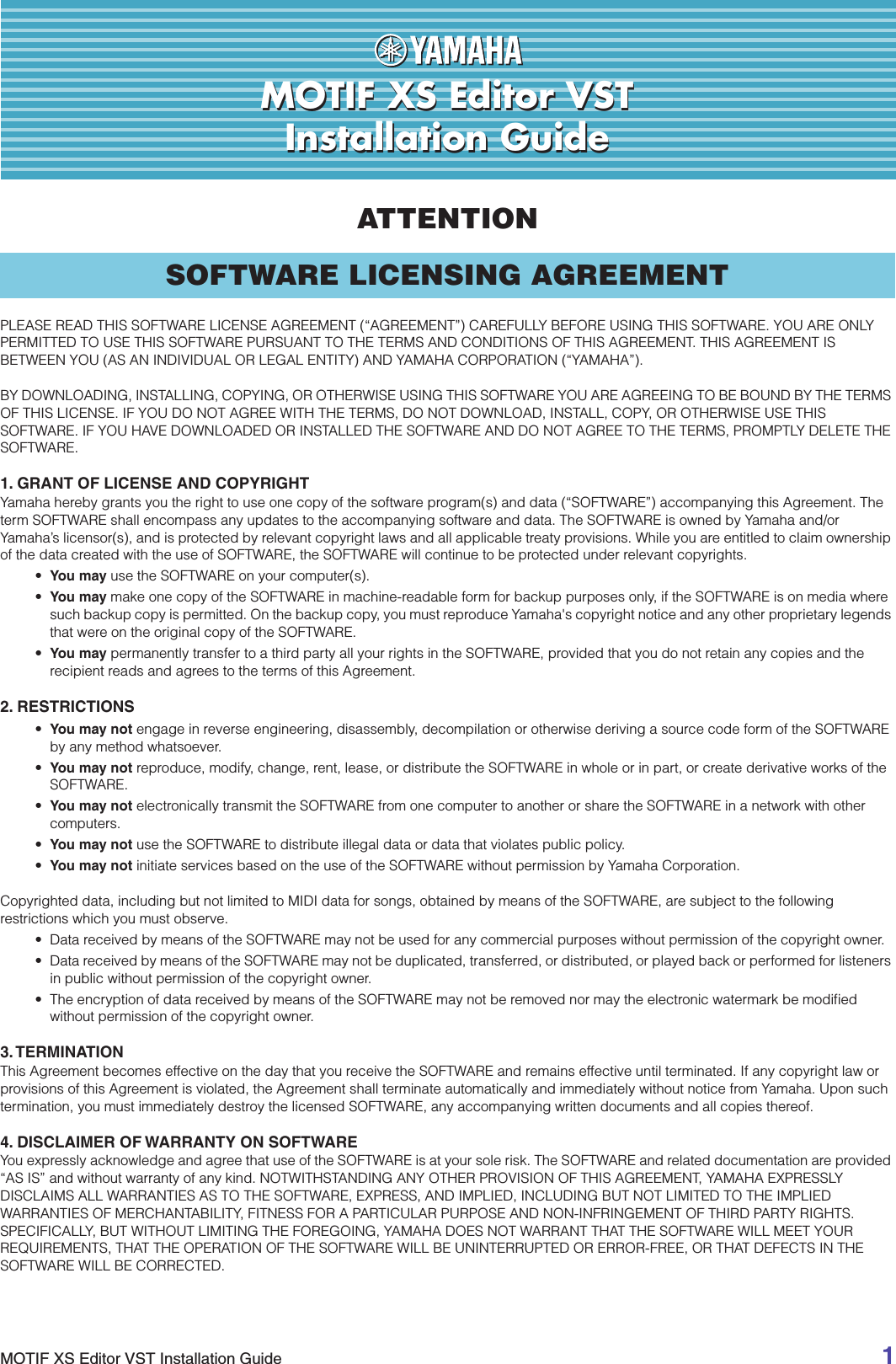 Yamaha MOTIF XS Editor VST Installation Guide XS6/MOTIF XS7/MOTIF XS8