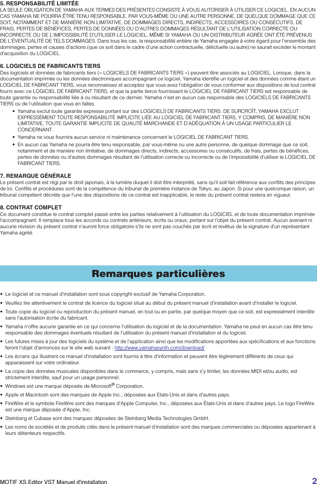 Page 2 of 7 - Yamaha MOTIF XS Editor VST Installation Guide XS6/MOTIF XS7/MOTIF XS8 (V1.2.0 - V1.5.0) Motifxs Editorvst Fr Ig B0