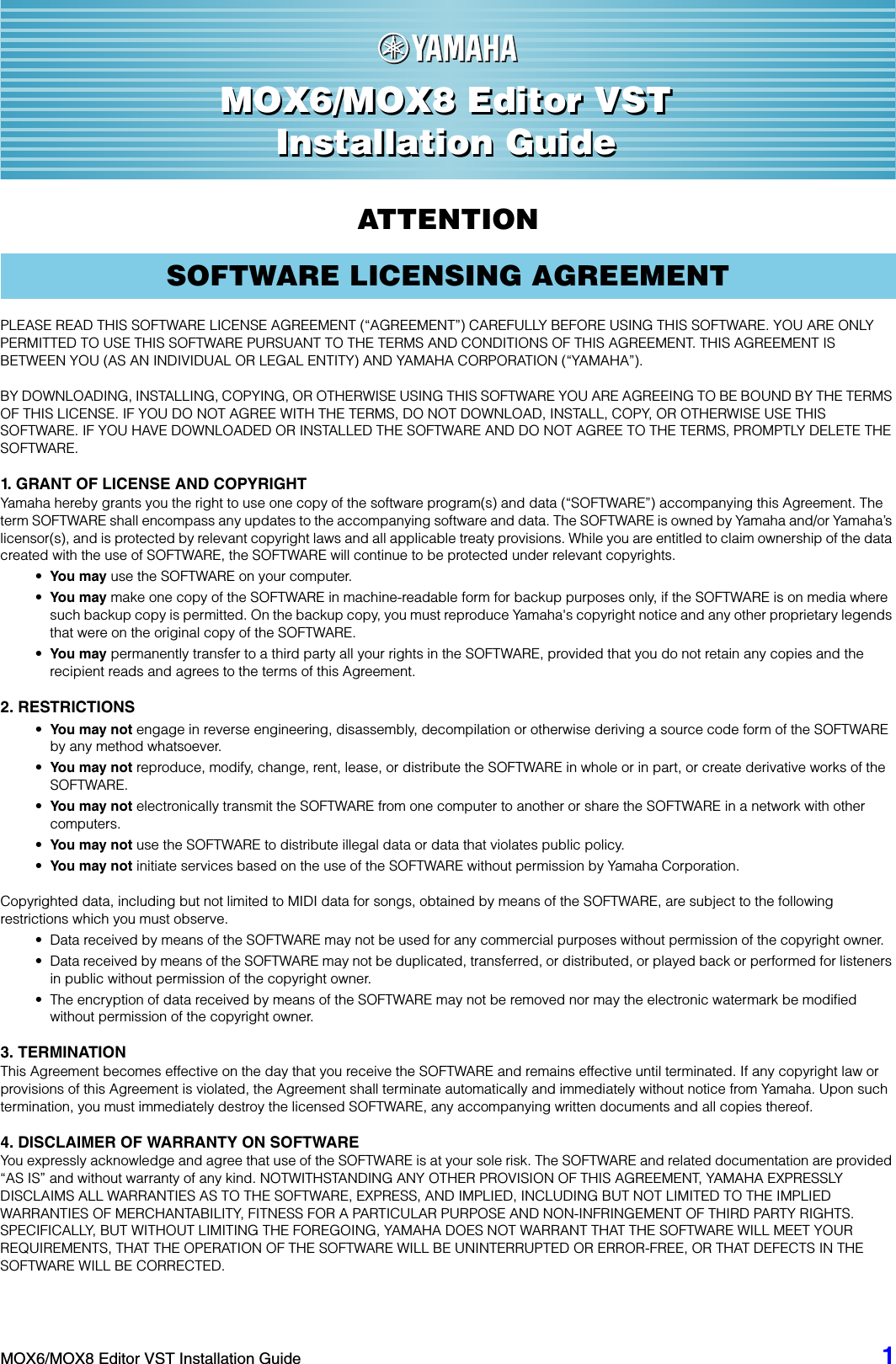Page 1 of 6 - Yamaha MOX6/MOX8 Editor VST Installation Guide (V1.5.0) Mox6mox8 Editorvst En Ig B0