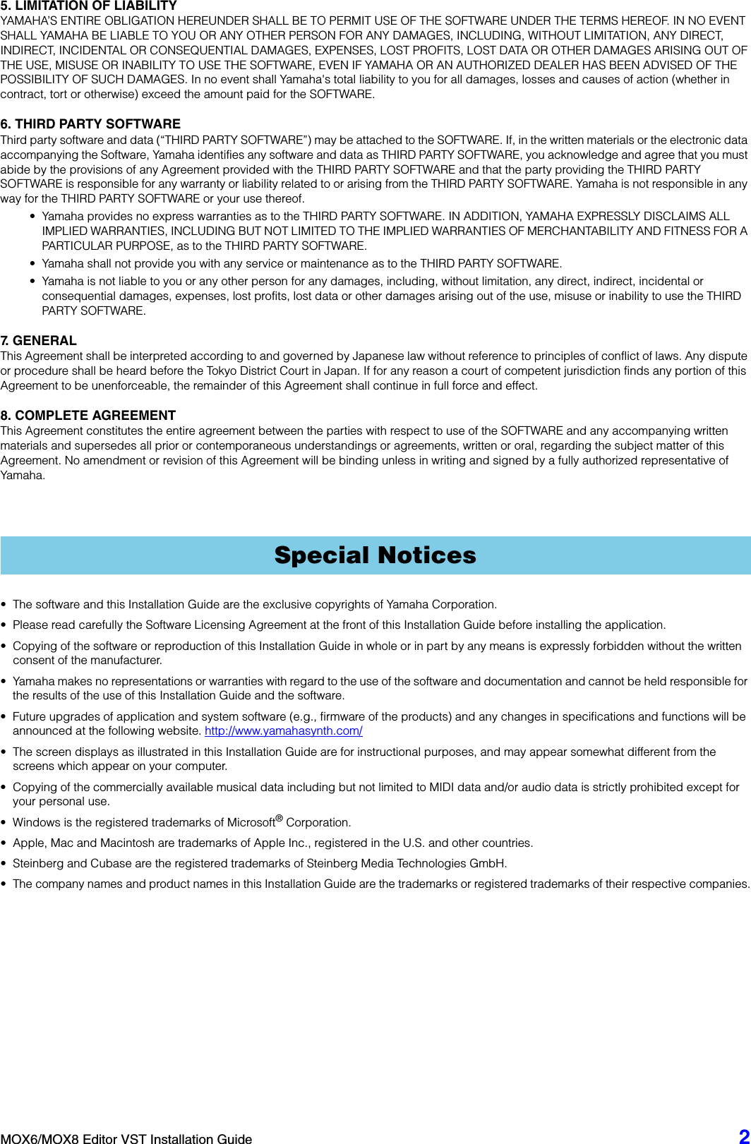 Page 2 of 6 - Yamaha MOX6/MOX8 Editor VST Installation Guide (V1.5.0) Mox6mox8 Editorvst En Ig B0