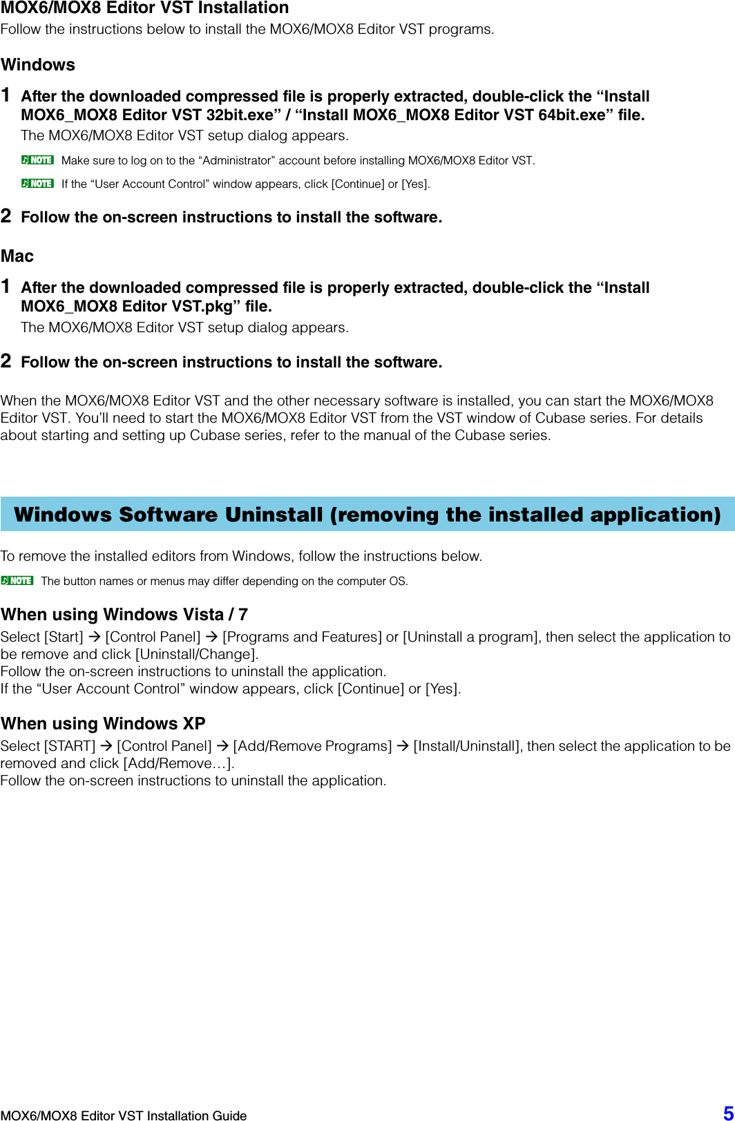Page 5 of 6 - Yamaha MOX6/MOX8 Editor VST Installation Guide (V1.5.0) Mox6mox8 Editorvst En Ig B0
