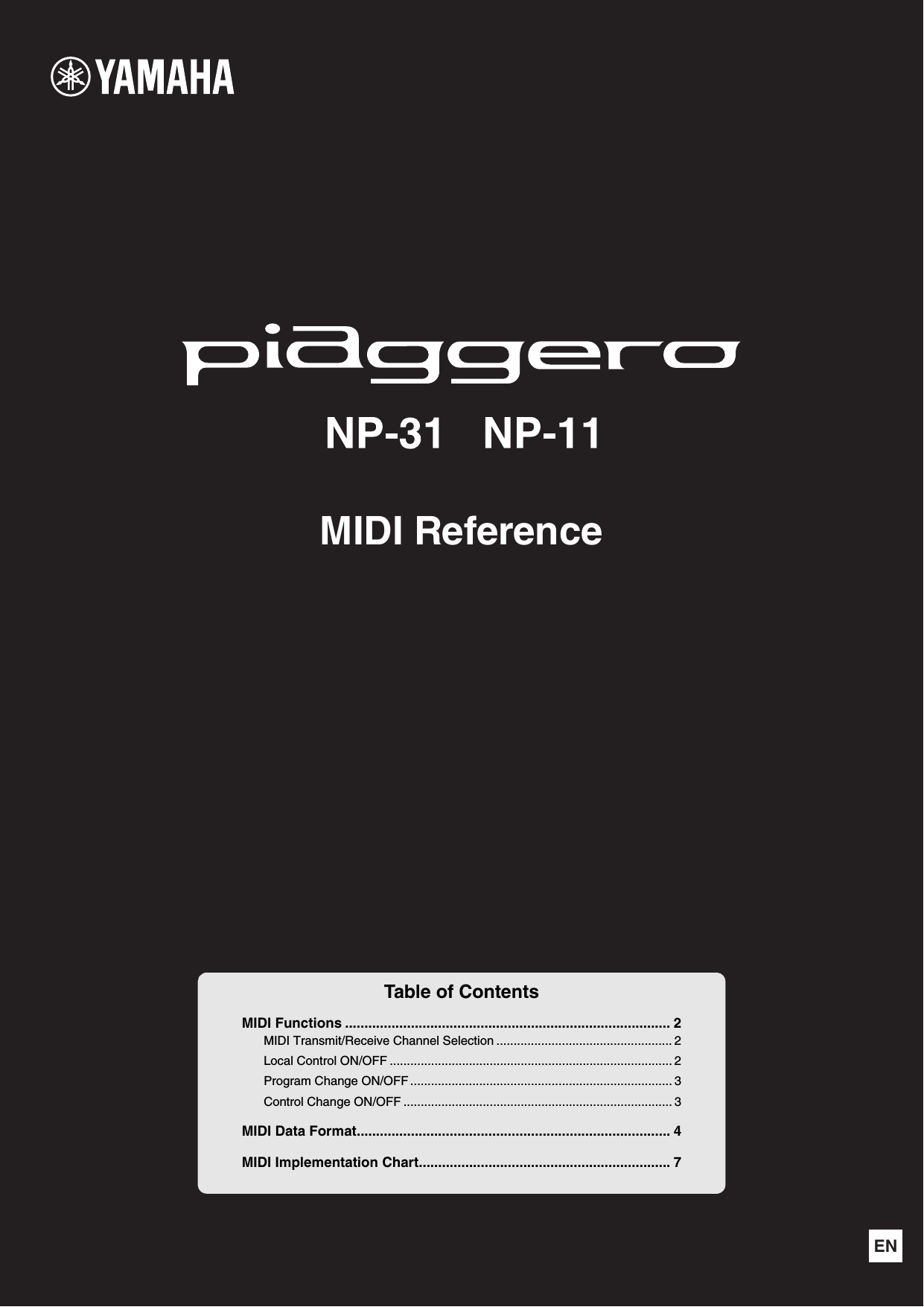 Page 1 of 7 - Yamaha NP-31/NP-11 MIDI Reference Np31 En Mr A0