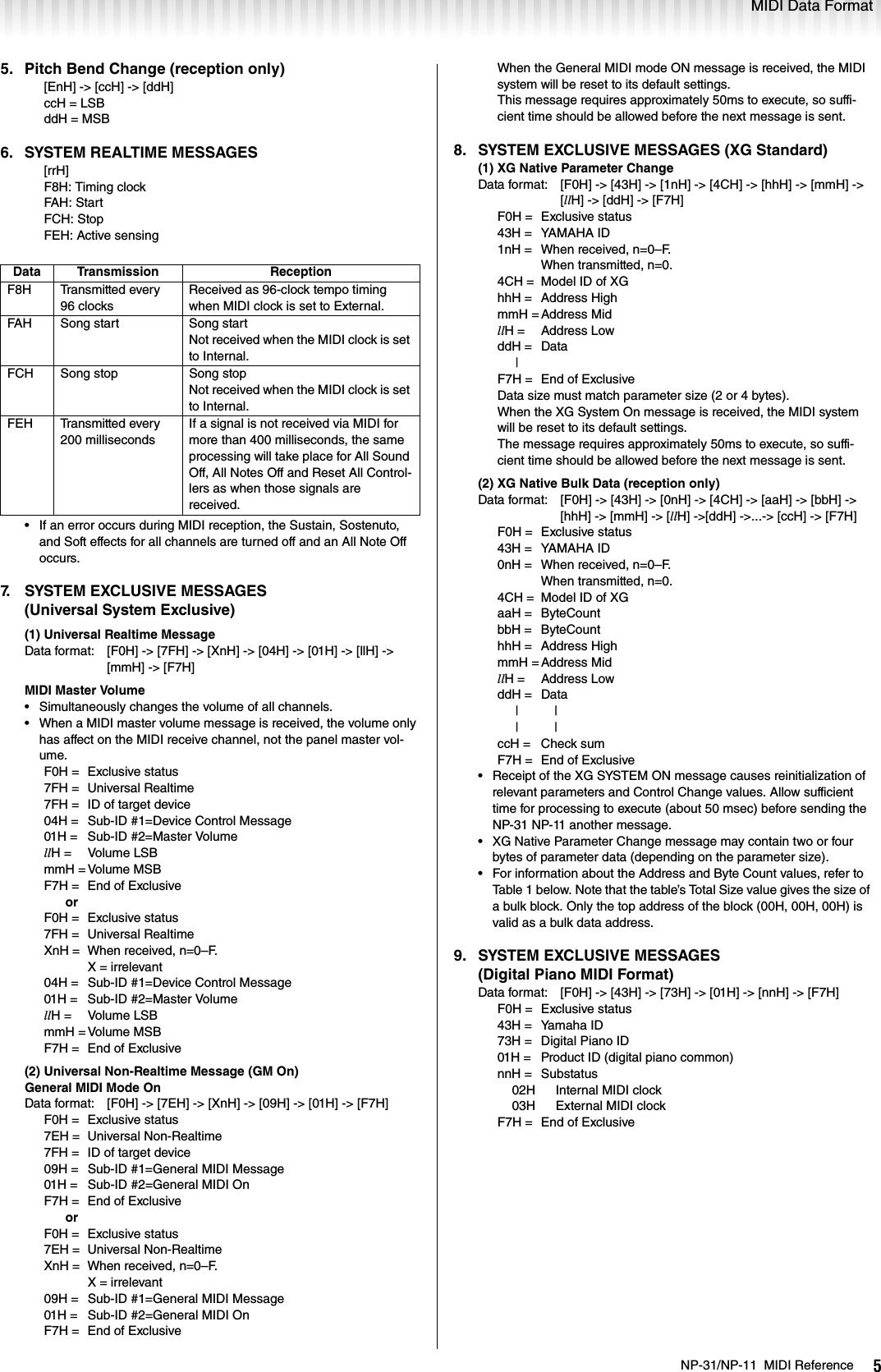 Page 5 of 7 - Yamaha NP-31/NP-11 MIDI Reference Np31 En Mr A0