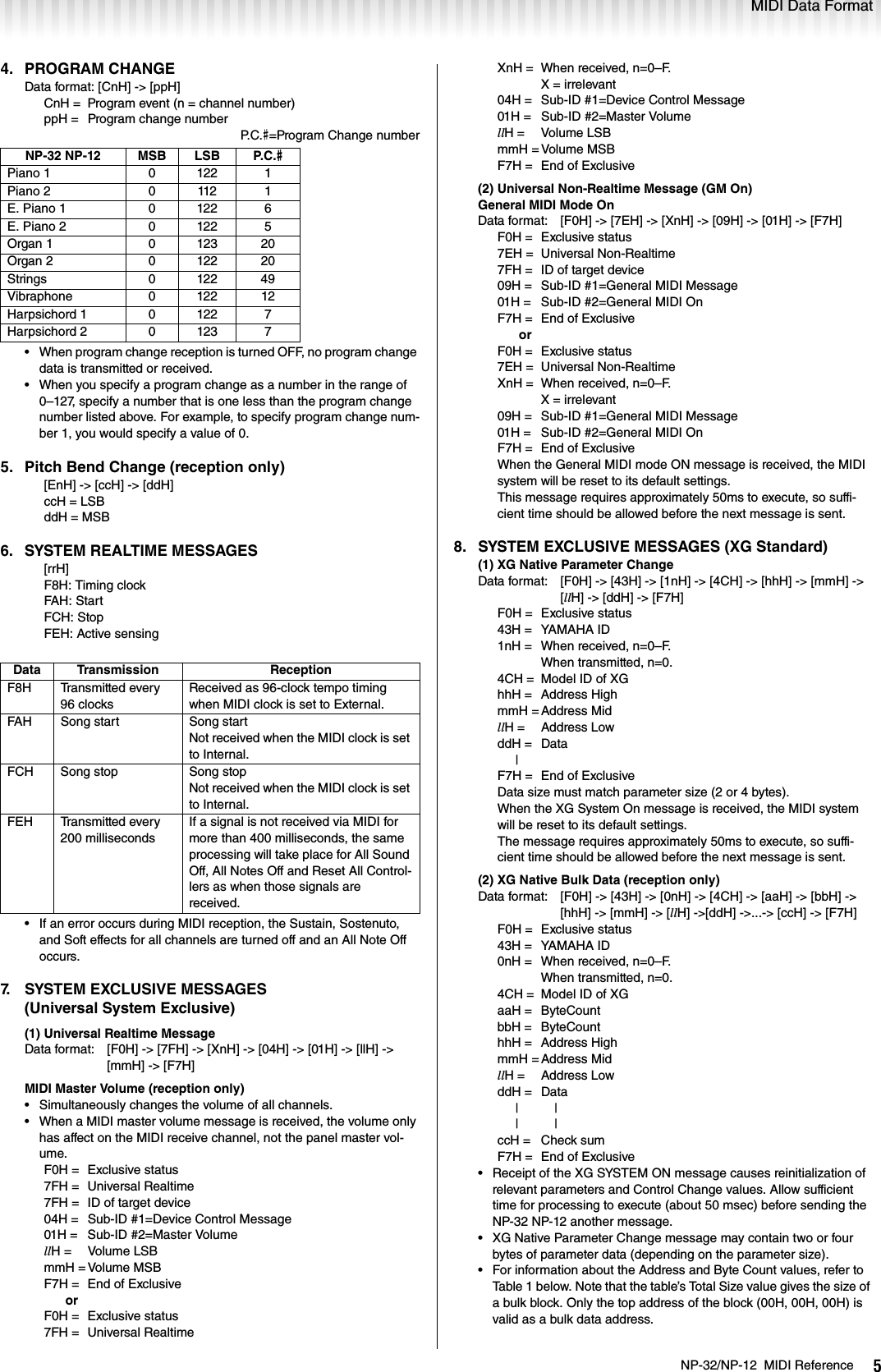Page 5 of 7 - Yamaha NP-32/NP-12 MIDI Reference Np32np12 En Mr A0