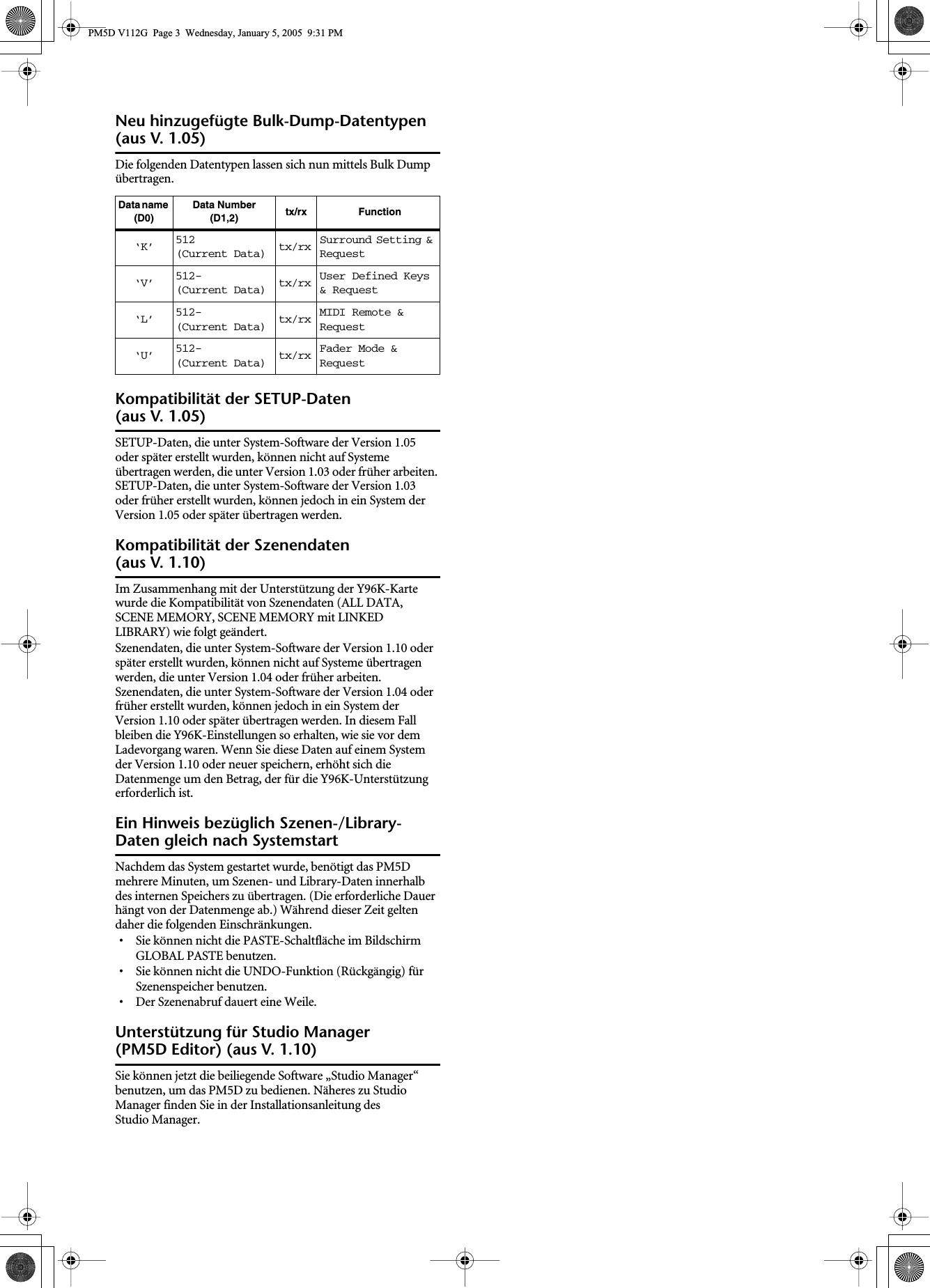 Page 3 of 4 - Yamaha PM5D V112G PM5D/PM5D-RH V1.12 Supplementary Manual Pm5dv112 De
