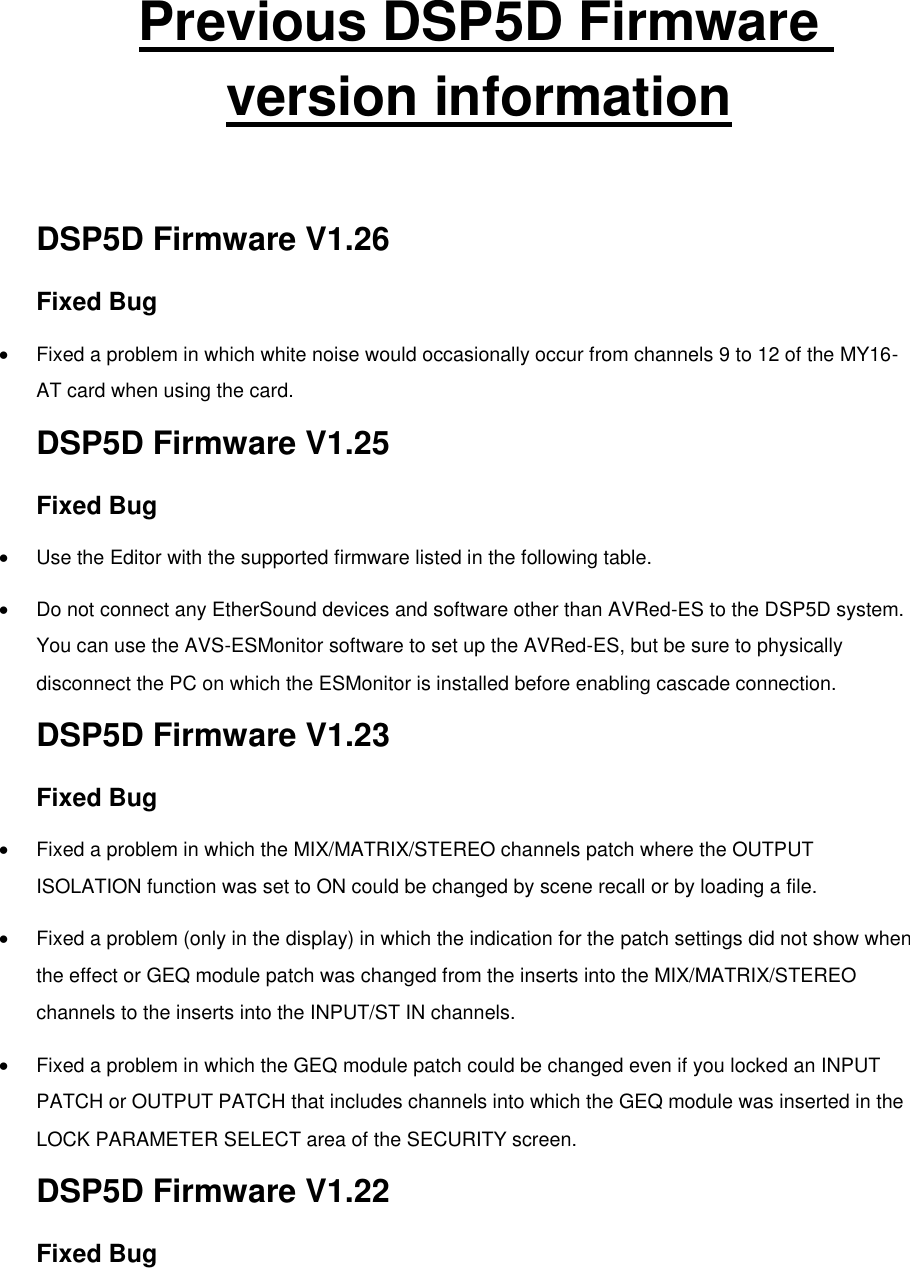 Page 1 of 3 - Yamaha Previous DSP5D Firmware Version Information Versions