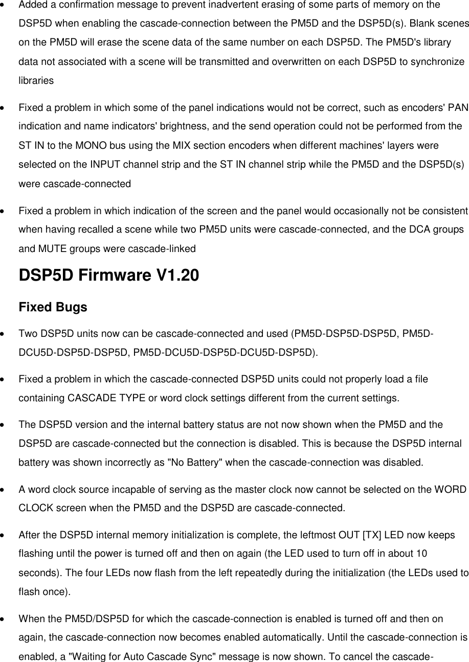 Page 2 of 3 - Yamaha Previous DSP5D Firmware Version Information Versions