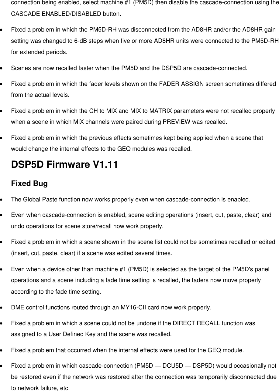 Page 3 of 3 - Yamaha Previous DSP5D Firmware Version Information Versions