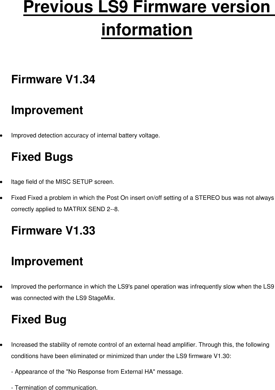 Page 1 of 9 - Yamaha Previous LS9 Firmware Version Information Versions