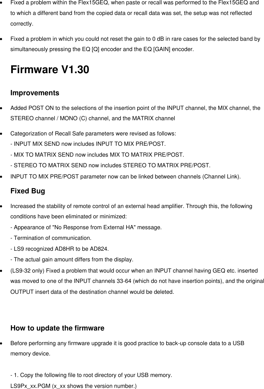 Page 2 of 9 - Yamaha Previous LS9 Firmware Version Information Versions