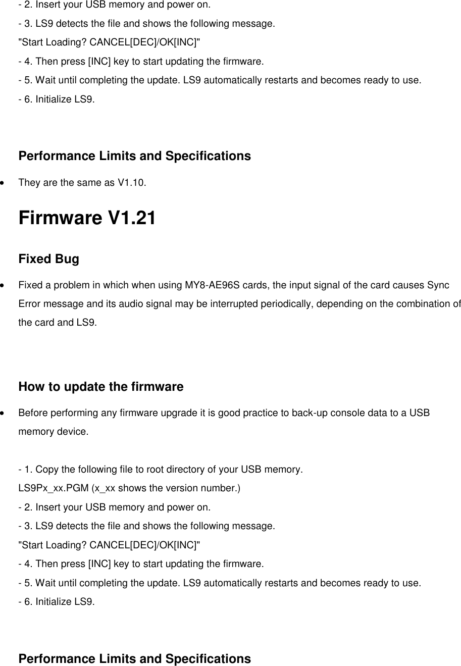 Page 3 of 9 - Yamaha Previous LS9 Firmware Version Information Versions