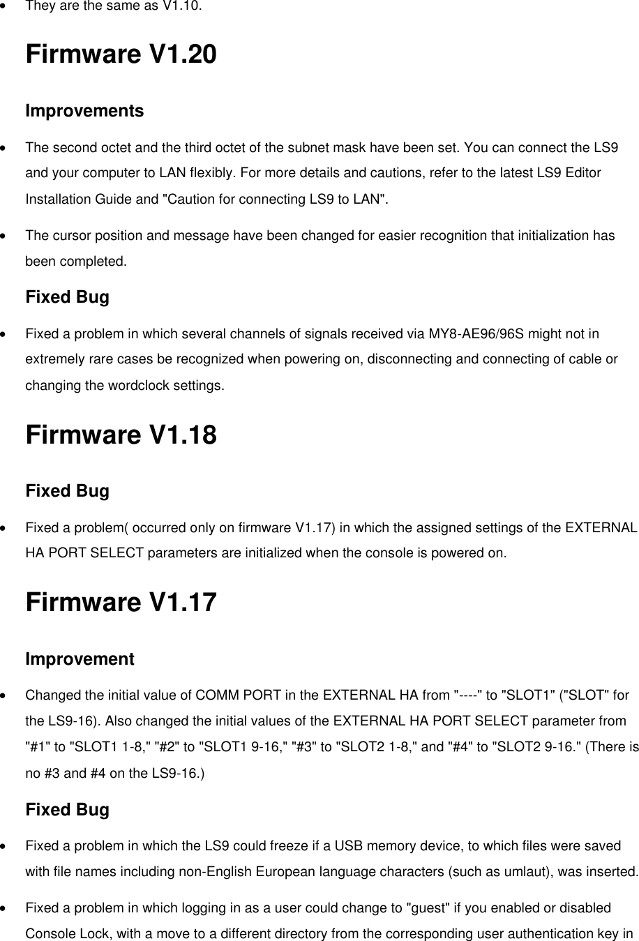 Page 4 of 9 - Yamaha Previous LS9 Firmware Version Information Versions