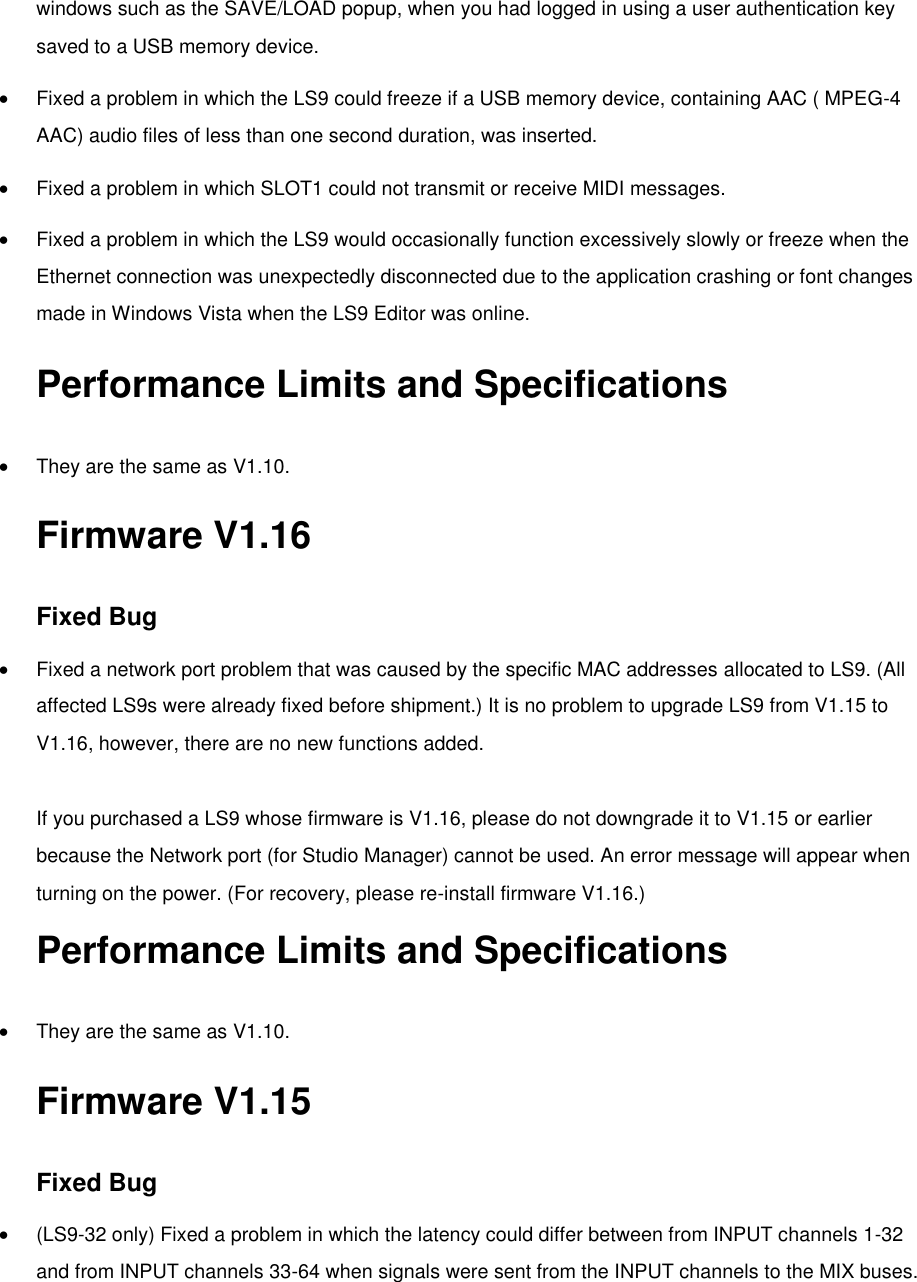 Page 5 of 9 - Yamaha Previous LS9 Firmware Version Information Versions