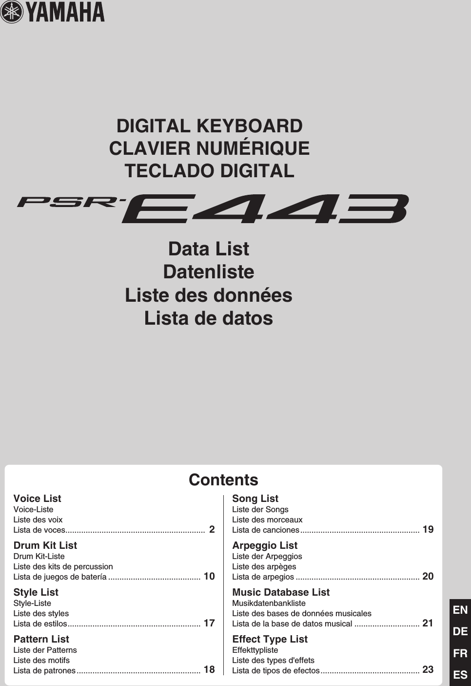 Yamaha Psr E443 Data List Psre443 En Dl A0