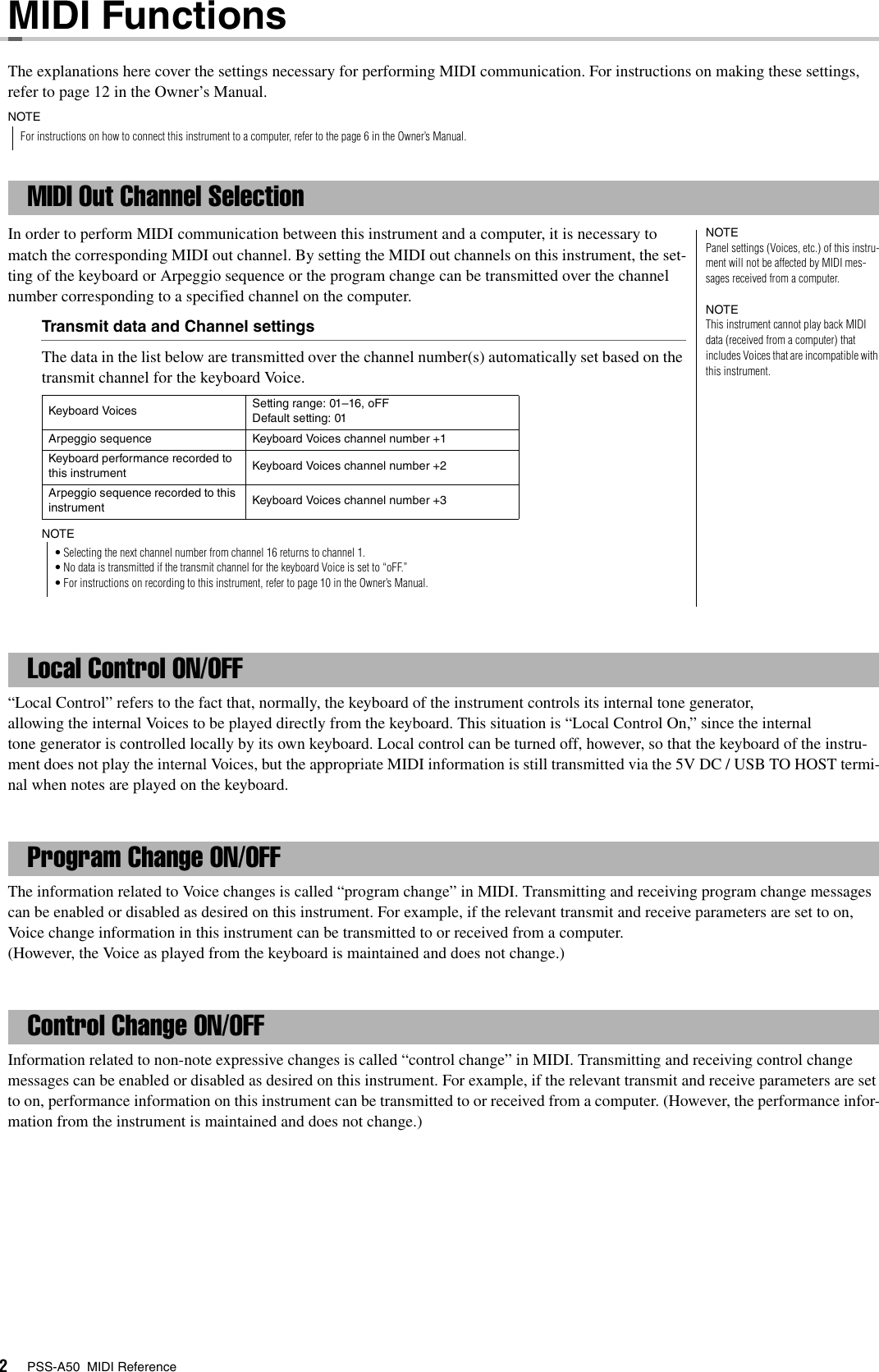 Page 2 of 4 - Yamaha PSS-A50 MIDI Reference Pssa50 En Mr A0