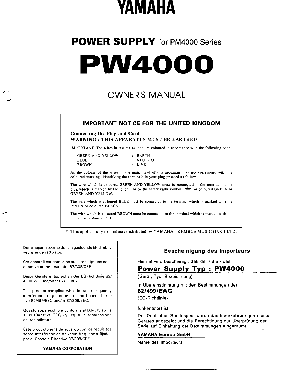 Page 1 of 4 - Yamaha  PW4000 Owner's Manual (Image) Pw4000e