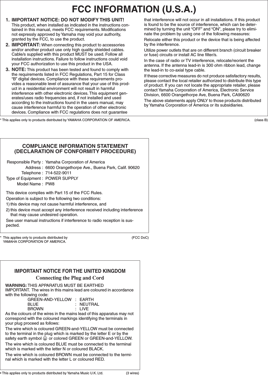 Page 2 of 10 - Yamaha PW8 Owner's Manual Fr Om A0