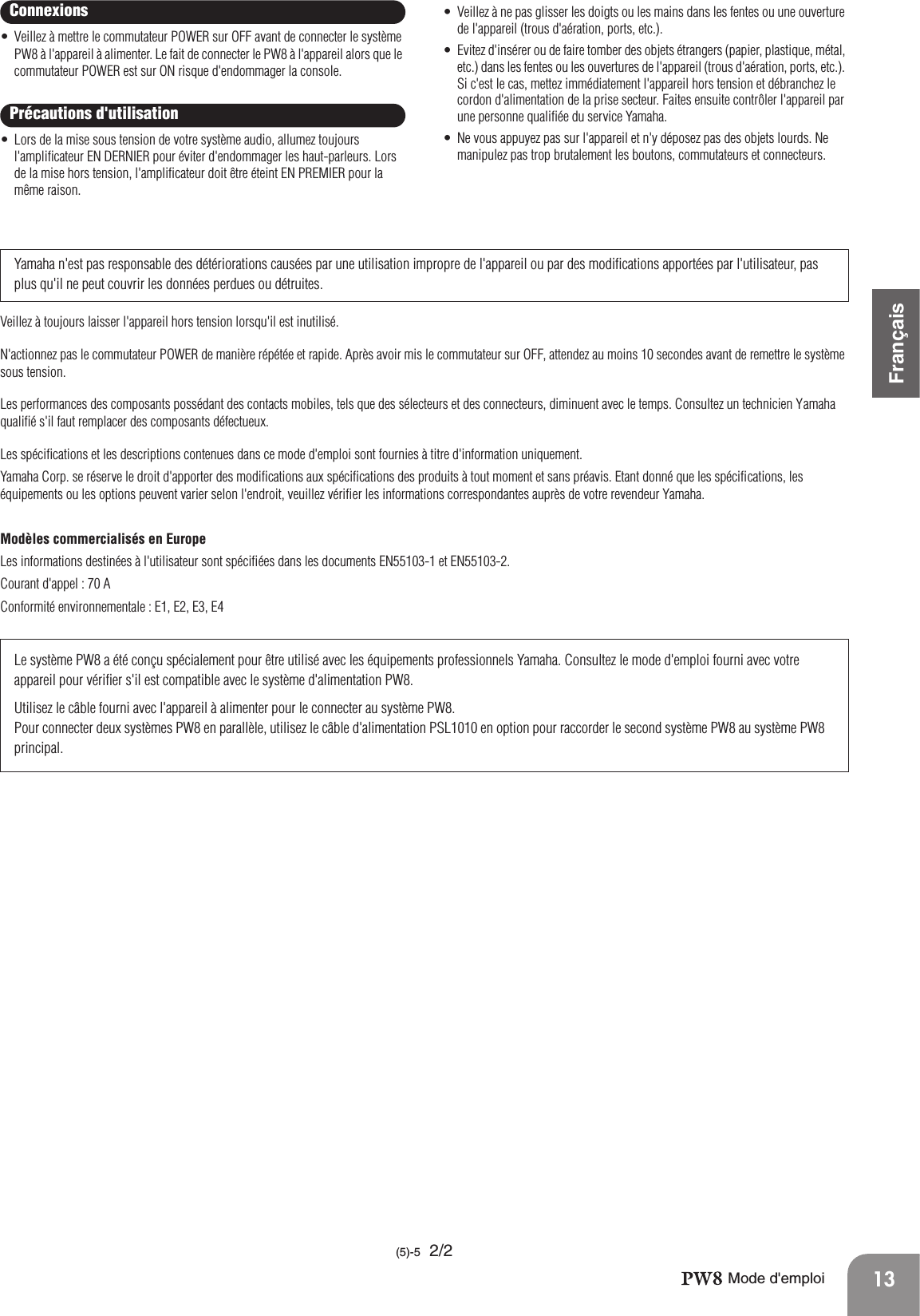 Page 5 of 10 - Yamaha PW8 Owner's Manual Fr Om A0