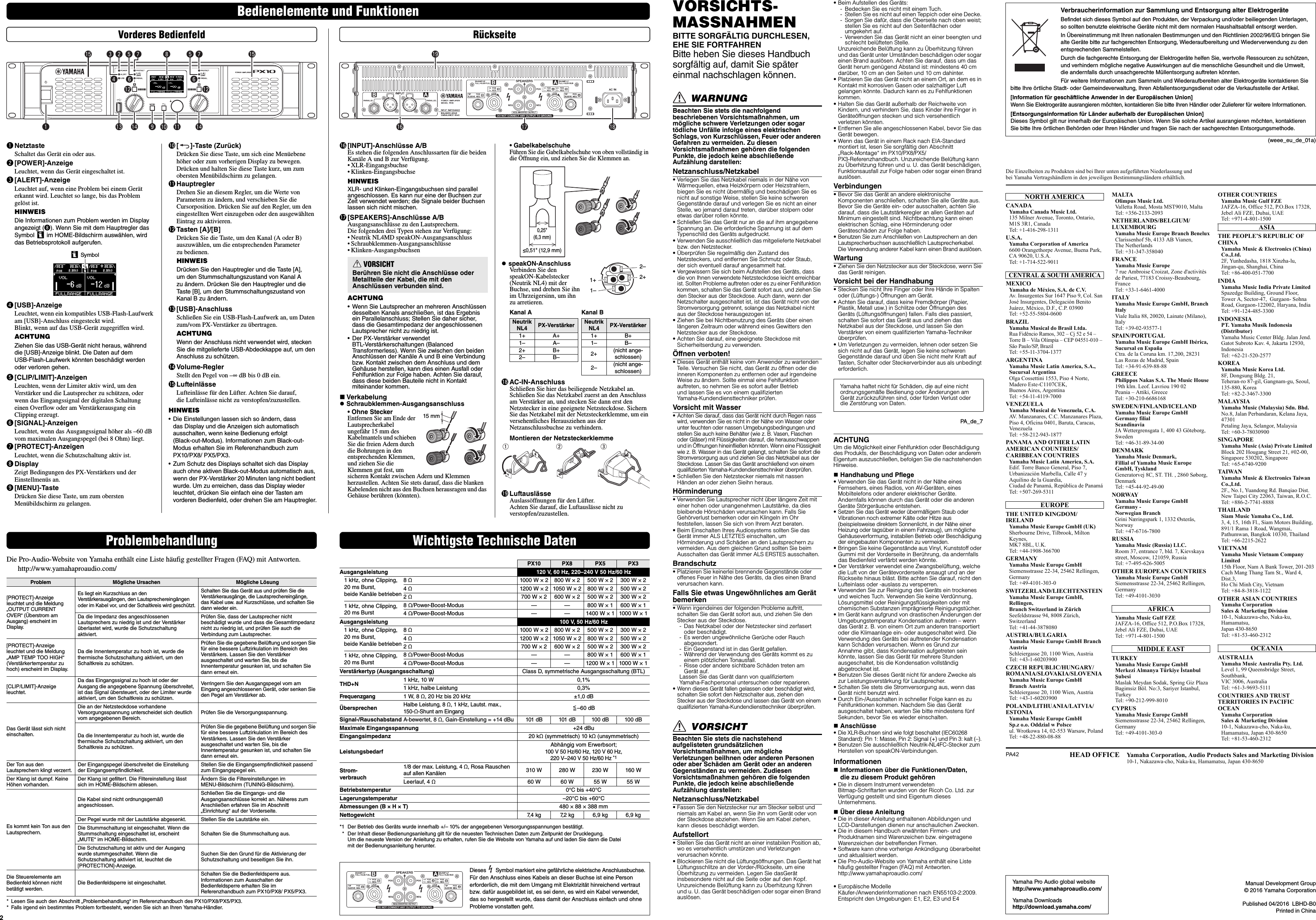 Page 2 of 2 - Yamaha PX10/PX8/PX5/PX3 Owner's Manual Px10 De Om B0