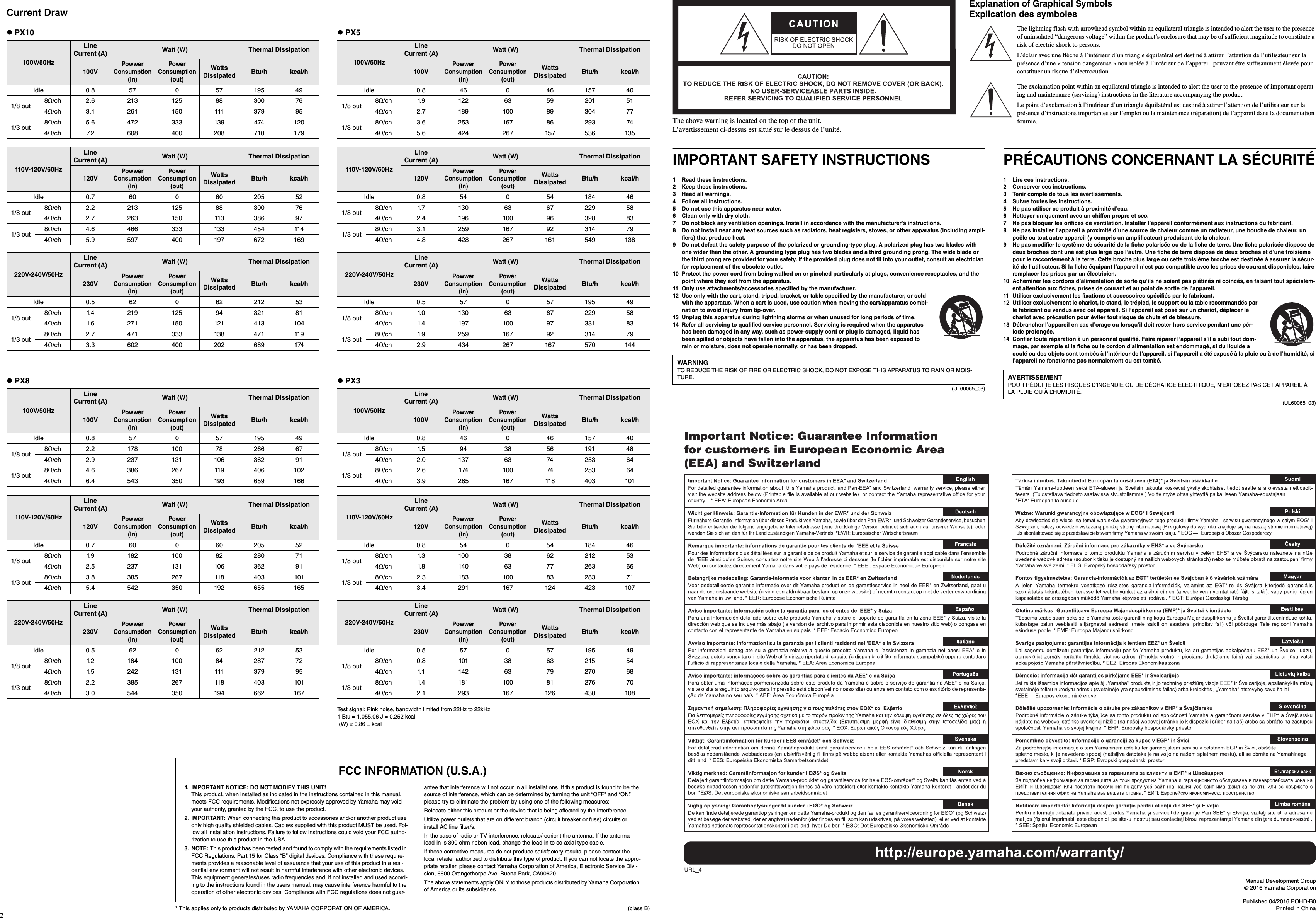 Page 2 of 2 - Yamaha PX10/PX8/PX5/PX3 Technical Specifications Px10 En Ts B0