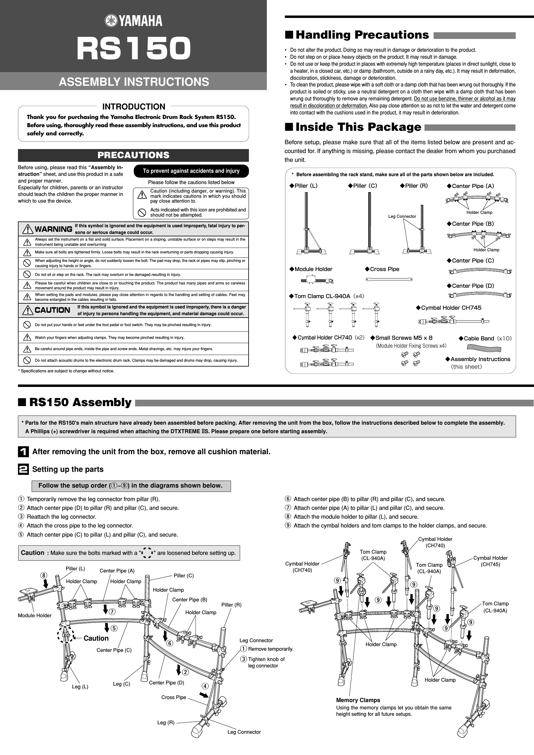 Page 1 of 2 - Yamaha  RS150 Assembly Instructions En