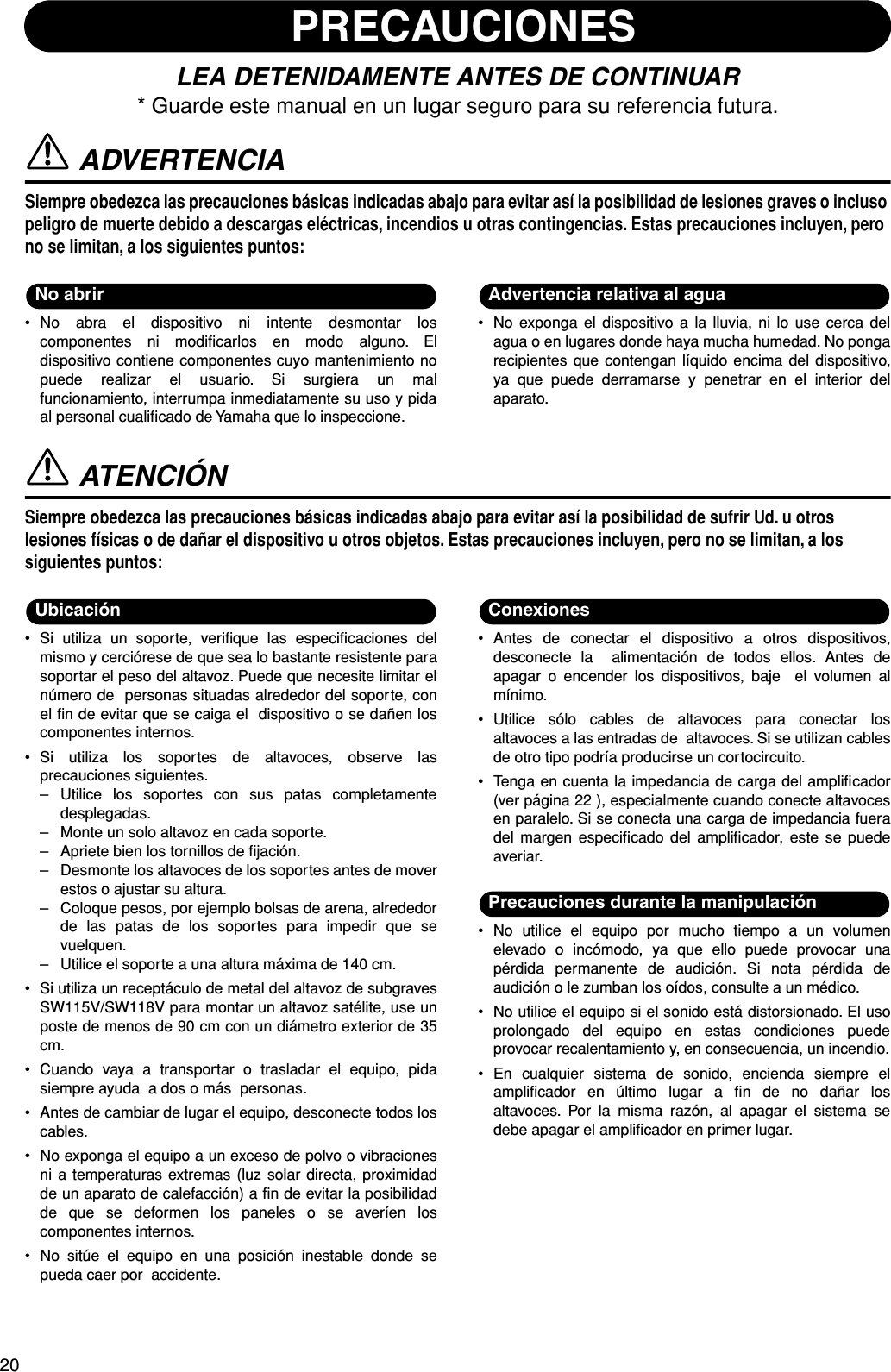 Page 2 of 11 - Yamaha S112V/S115V/S215V/SM10V/SM12V/SM15V Owner's Manual Club Series V S112v Es Om D0