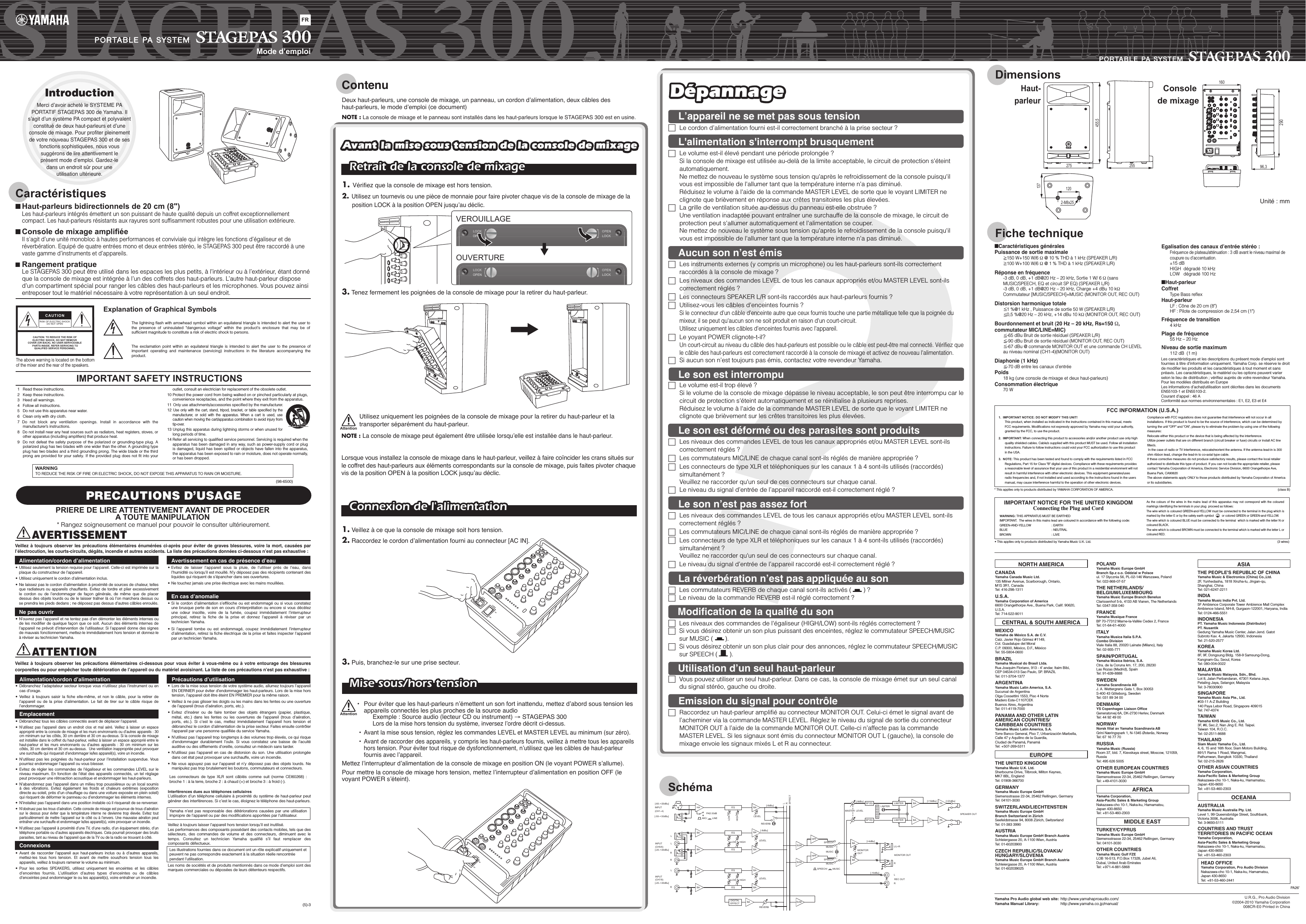 Page 1 of 2 - Yamaha STAGEPAS 300 Owner's Manual Stagepas300 Fr Om E0