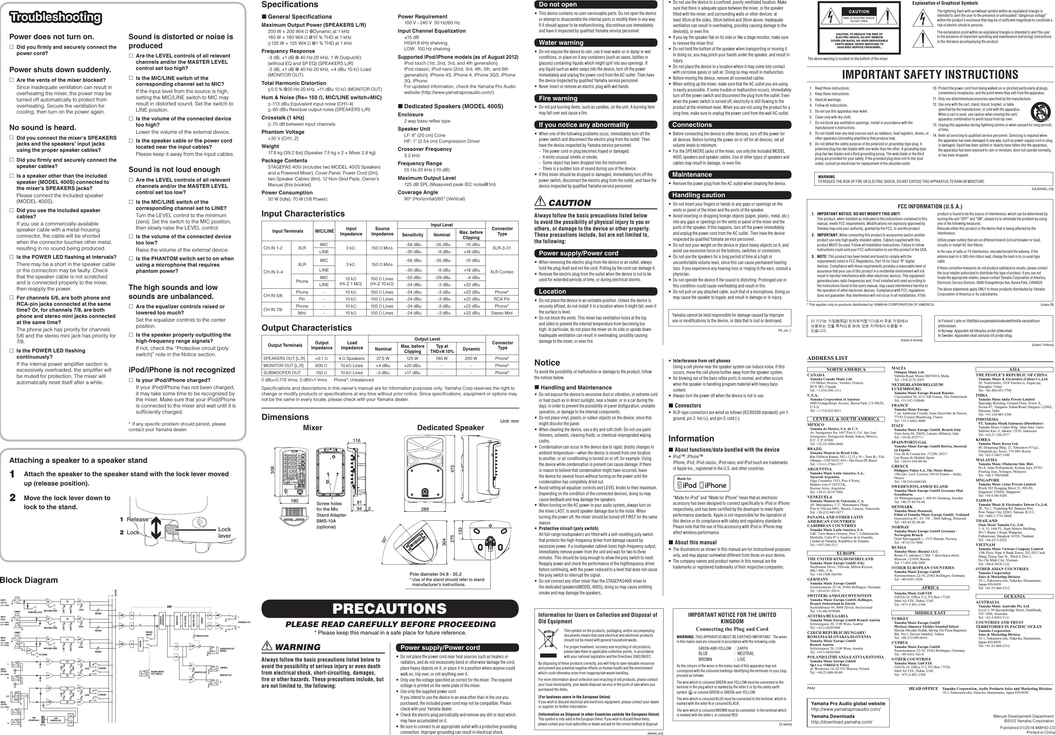 Page 2 of 2 - Yamaha STAGEPAS400i Owner's Manual STAGEPAS 400i En Om C0