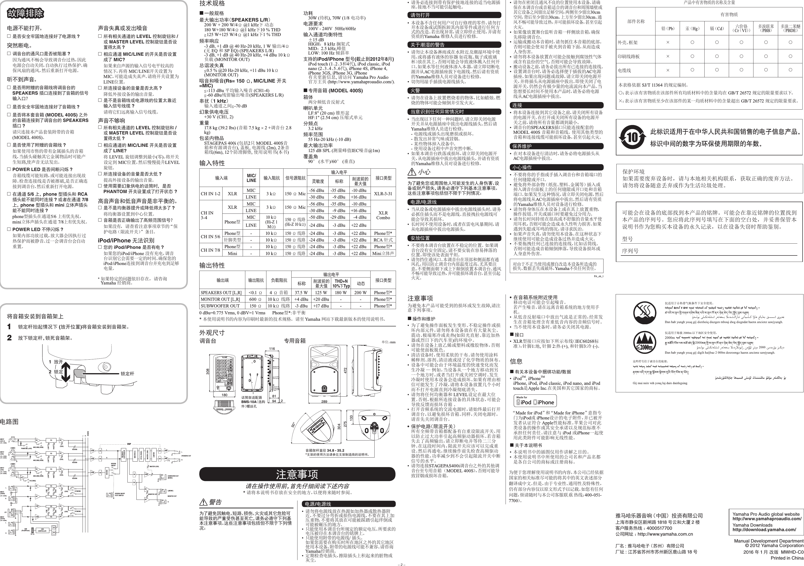 Page 2 of 2 - Yamaha STAGEPAS400i Owner's Manual STAGEPAS 400i Zh Om C0