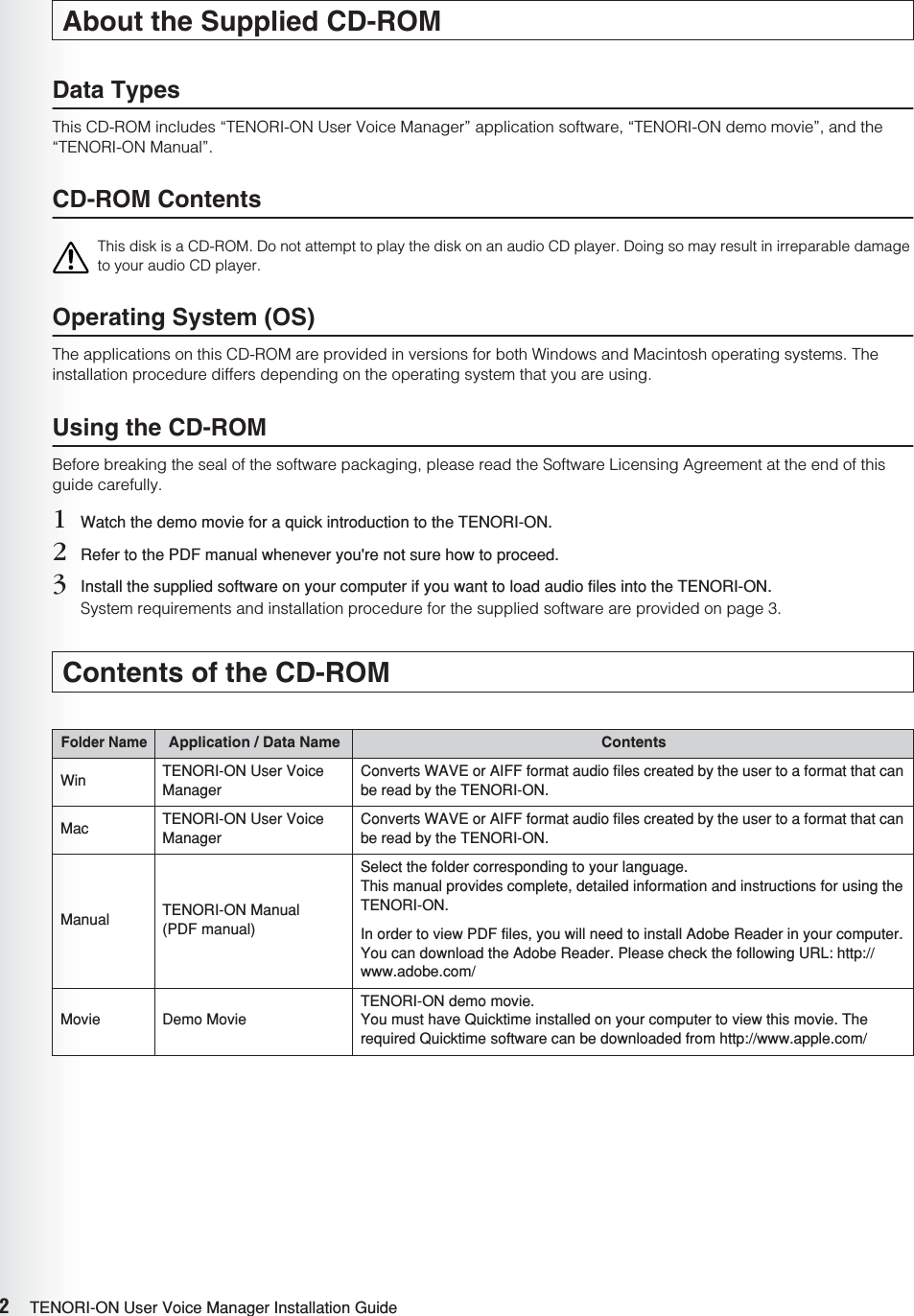 Page 2 of 4 - Yamaha Tnr-w TENORI-ON User Voice Manager Installation Guide Tnrw En Ig A0