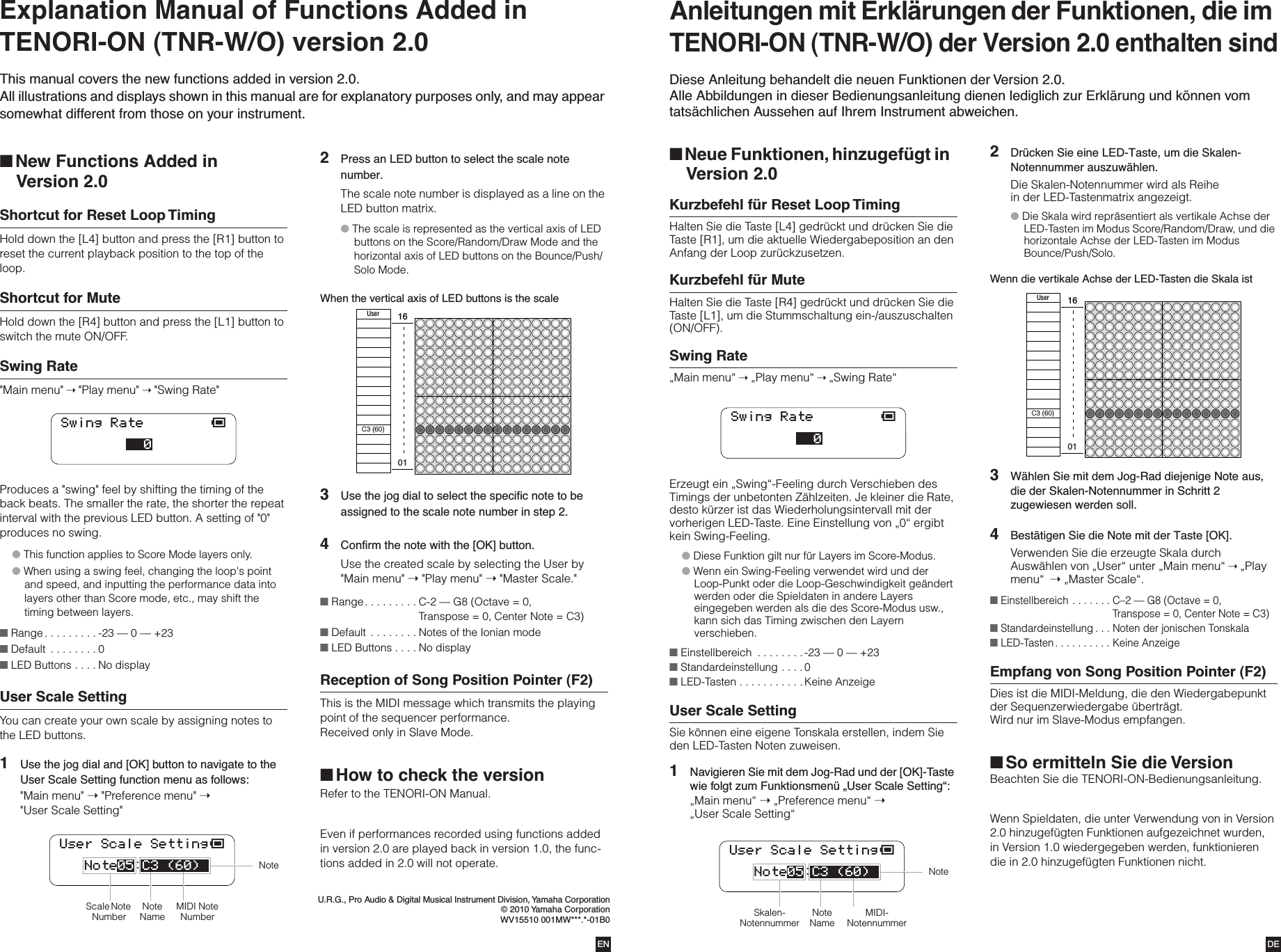 Page 1 of 2 - Yamaha TENORI-ON (TNR-W/O) Version 2.0 Supplemental Sheet TNR-W/TNR-O New Functions In Version2.0 Tnr-w O Fr Es Ss B0
