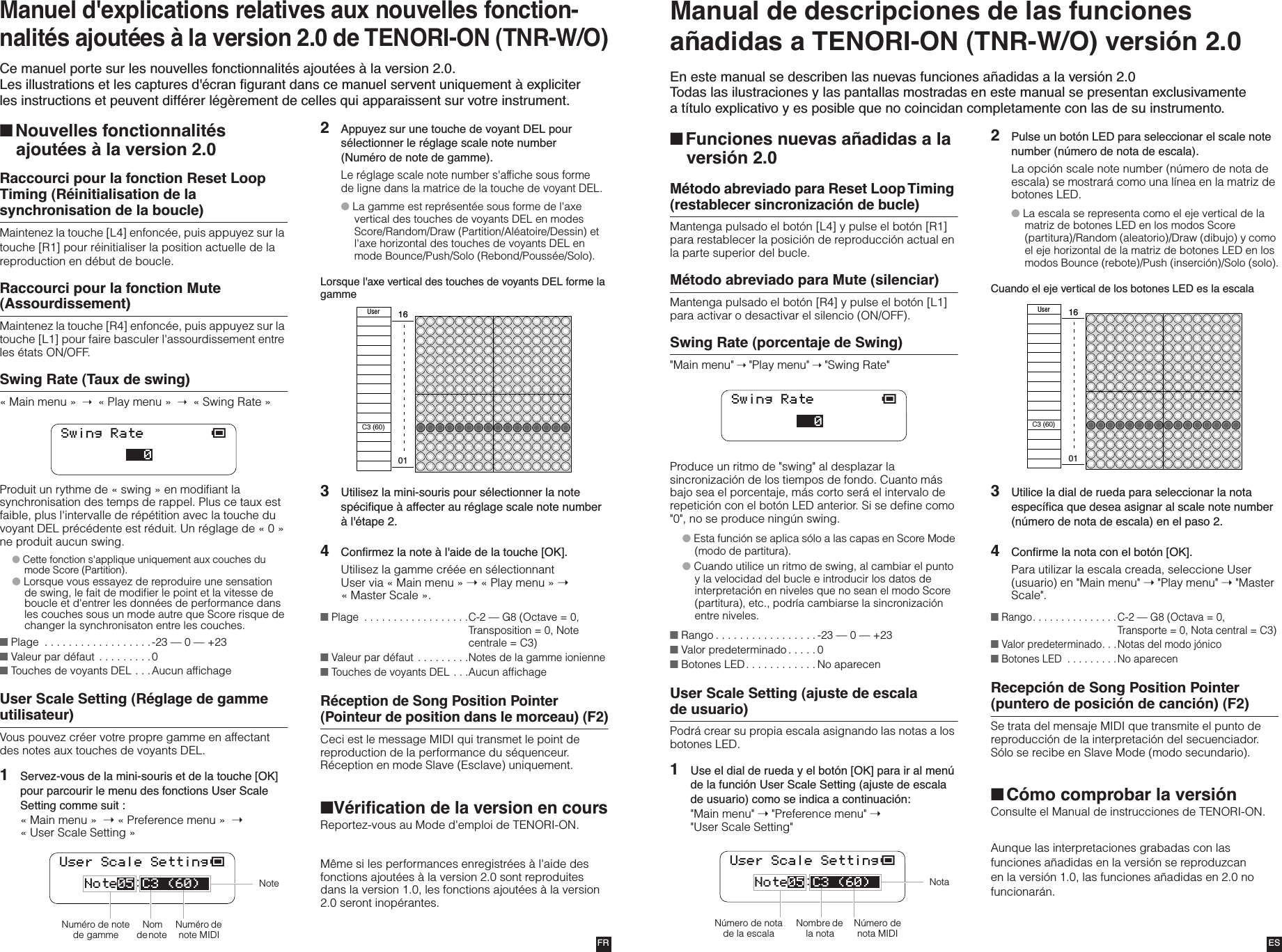Page 2 of 2 - Yamaha TENORI-ON (TNR-W/O) Version 2.0 Supplemental Sheet TNR-W/TNR-O New Functions In Version2.0 Tnr-w O Fr Es Ss B0