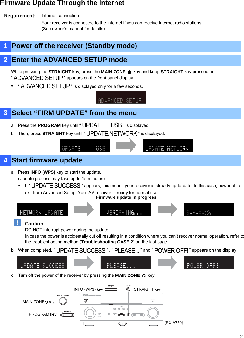 Page 2 of 6 - Yamaha - Update_RX-A750_A850 RX-A850 / RX-A750 RX-V779 RX-V679/ HTR-6068 TSR-7790 Firmware Update Installation Manual A850