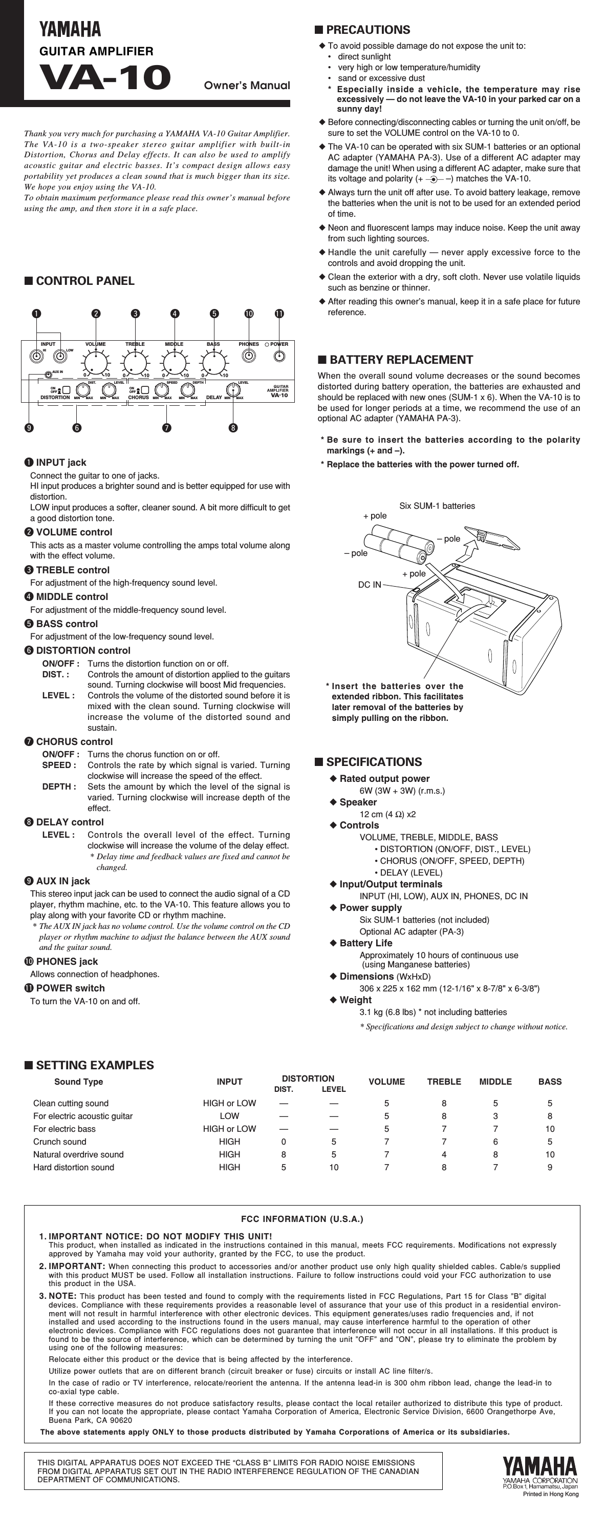 Page 2 of 4 - Yamaha  VA-10 Owner's Manual Va10 En